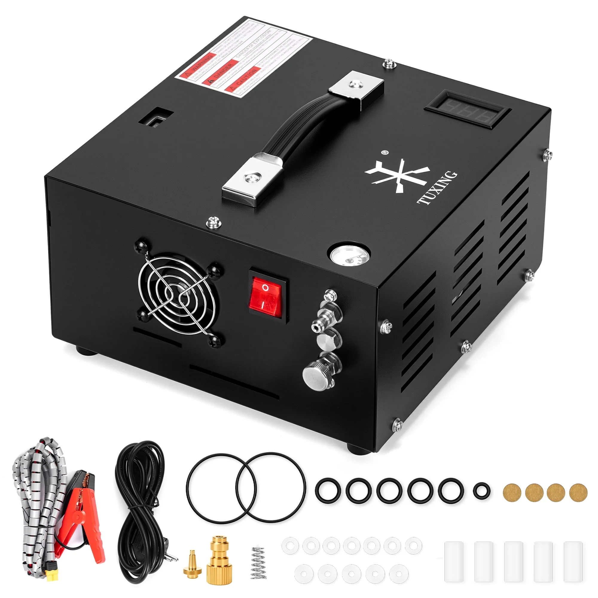 TUXING TXEDT032 Portable Air Compressor, 4500 PSI, Two-Stage Compression, 6.8L Carbon Fiber Tank, Built-in Water and Fan Cooling System, Automatic Shutdown, Black