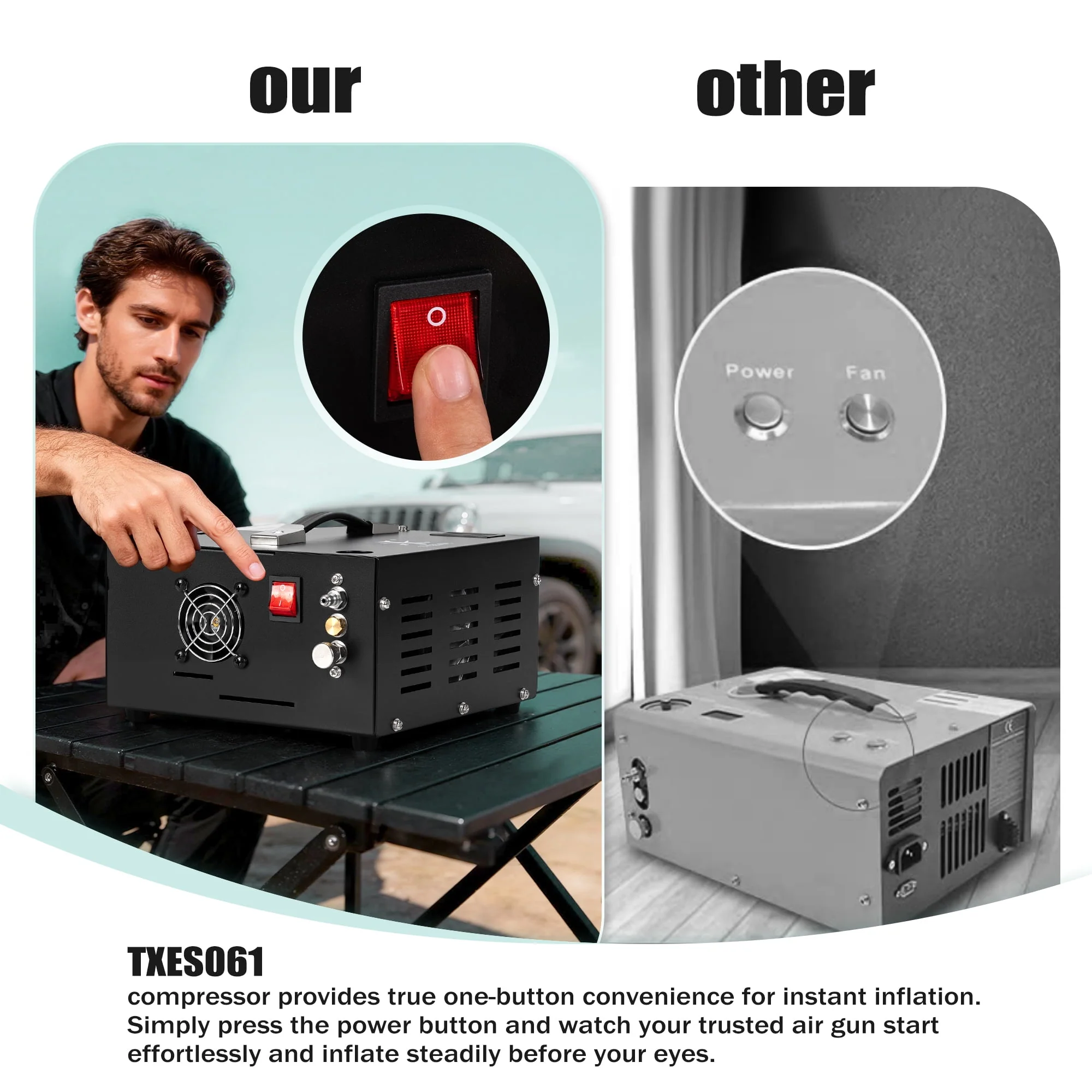 TUXING TXEDT032 Portable Air Compressor, 4500 PSI, Two-Stage Compression, 6.8L Carbon Fiber Tank, Built-in Water and Fan Cooling System, Automatic Shutdown, Black - Image 6