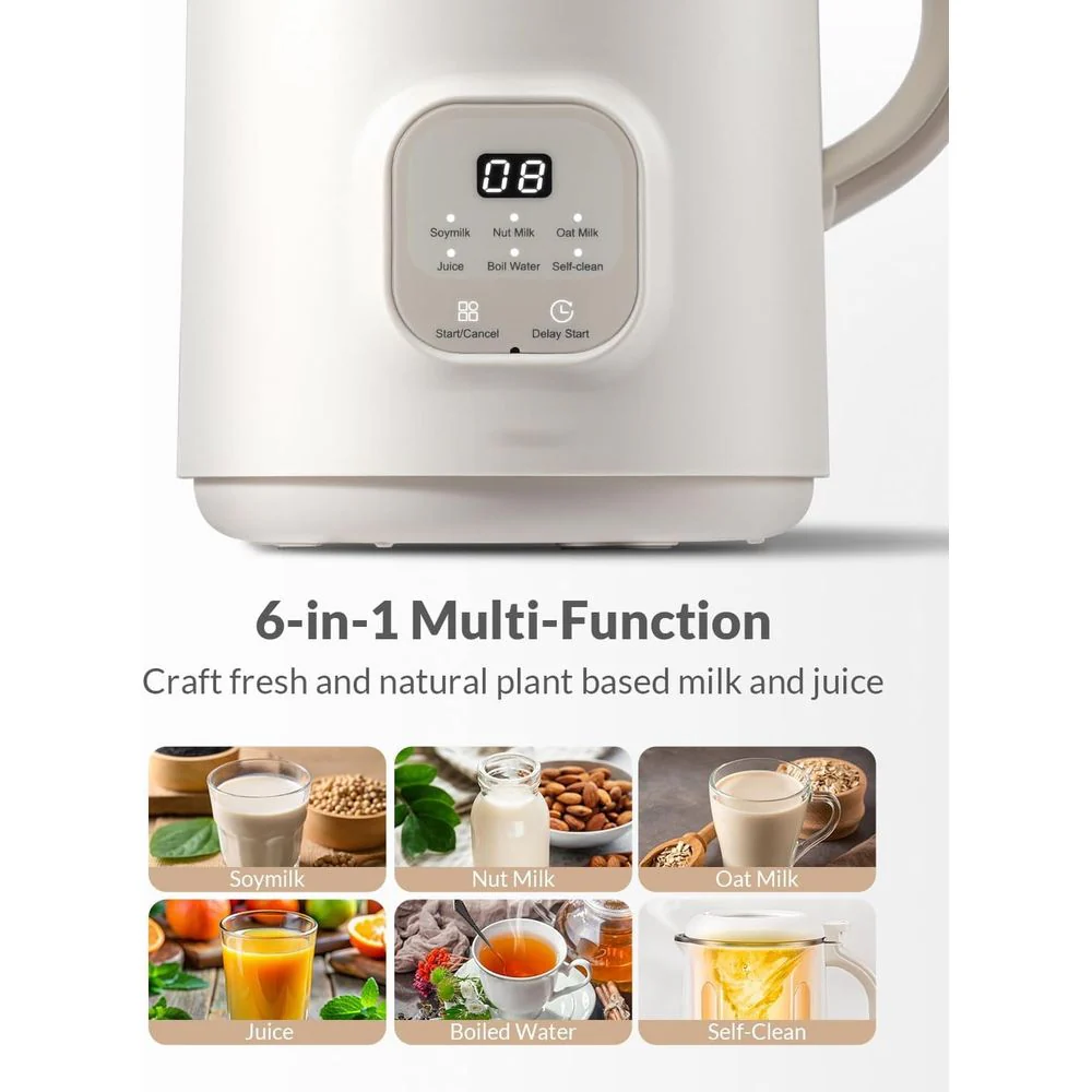 TWOMEOW DJJB608K 6 in 1 Nut Milk Maker Blender, 20oz Capacity, 304 Stainless Steel Interior, Self-Cleaning, Keep Warm Function, Cream Countertop Blender - Image 7