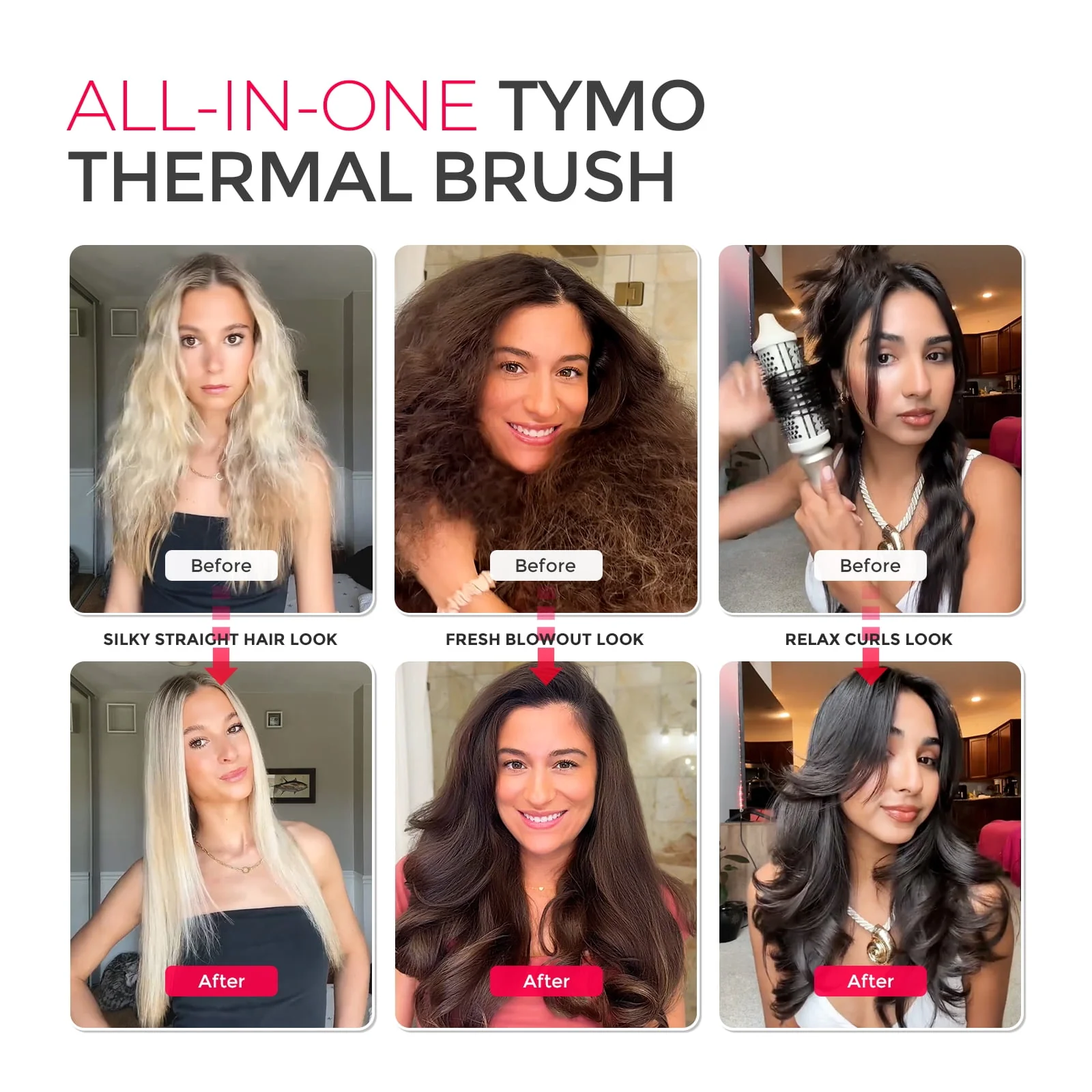 TYMO STYLUX Heated Round Brush, 3-in-1 Styling Tool with 1.7-Inch Ceramic Barrel, T-Gloss Keratin Coating, Dual Voltage, Black - Image 4