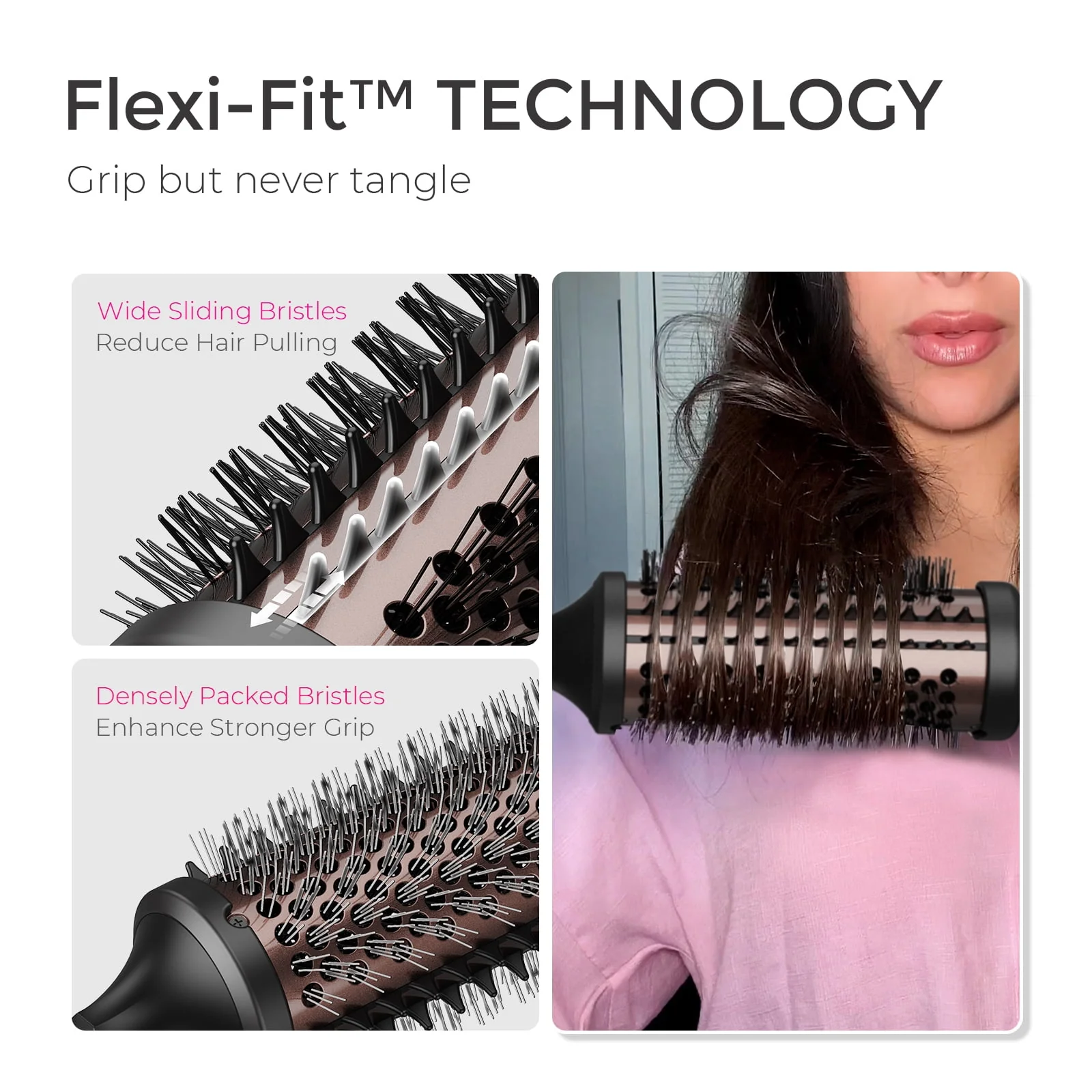 TYMO STYLUX Heated Round Brush, 3-in-1 Styling Tool with 1.7-Inch Ceramic Barrel, T-Gloss Keratin Coating, Dual Voltage, Black - Image 5
