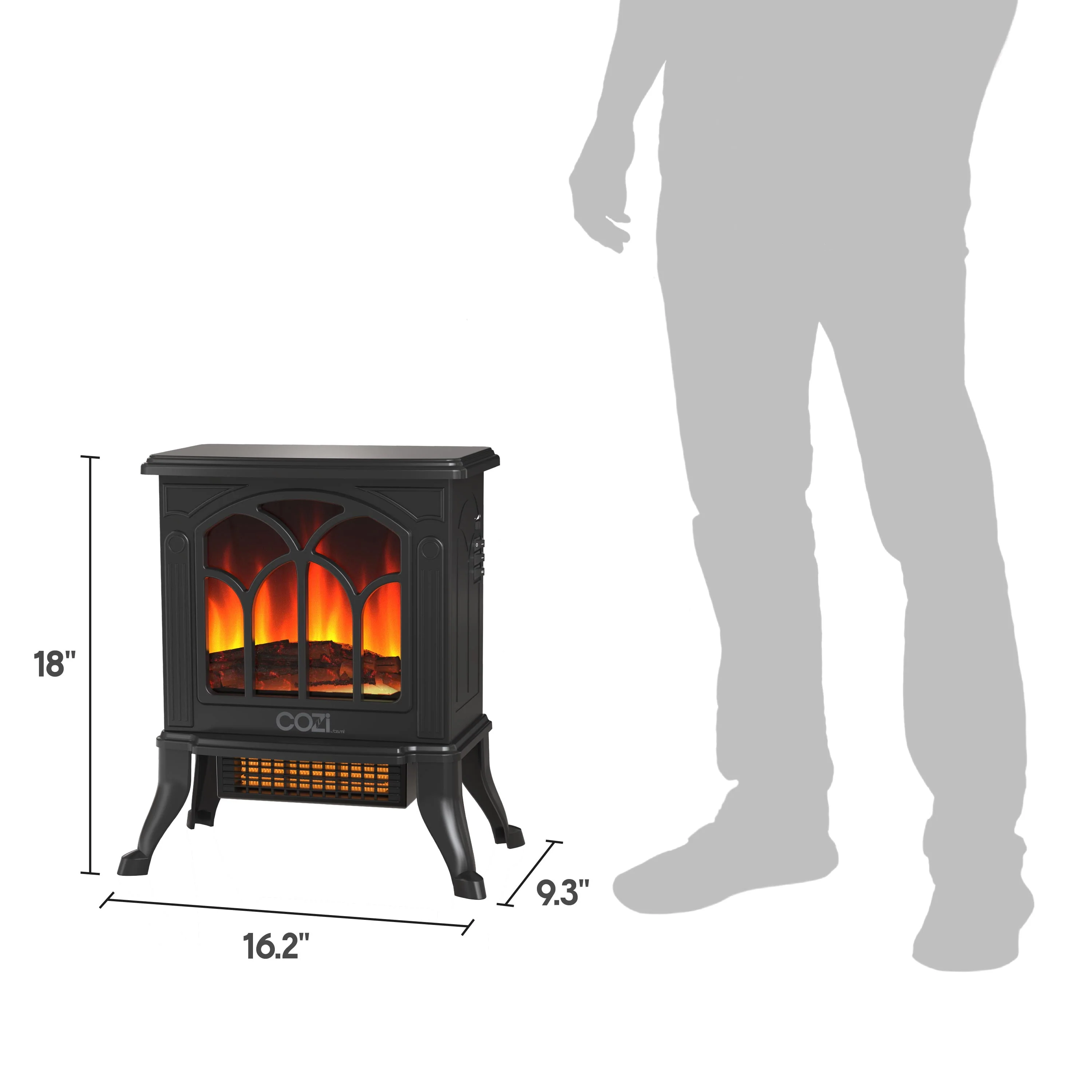 Tzumi 30387 Cozi Portable Stove Heater, Electric Heater with Life-Like 3-D Flame Effect, Dual Heat Levels, Fan-Powered Air Circulation, Black, 18 Inch - Image 3