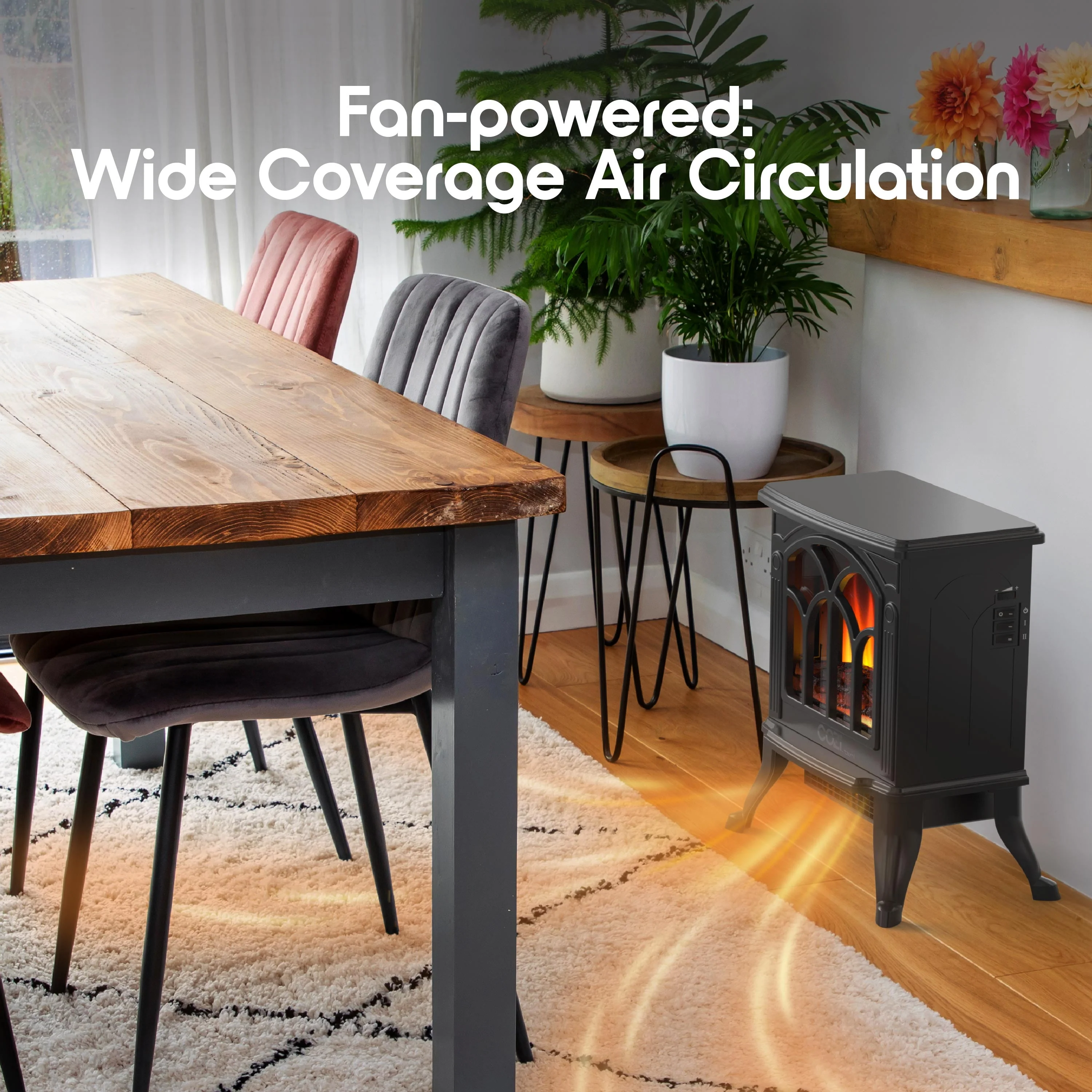 Tzumi 30387 Cozi Portable Stove Heater, Electric Heater with Life-Like 3-D Flame Effect, Dual Heat Levels, Fan-Powered Air Circulation, Black, 18 Inch - Image 4