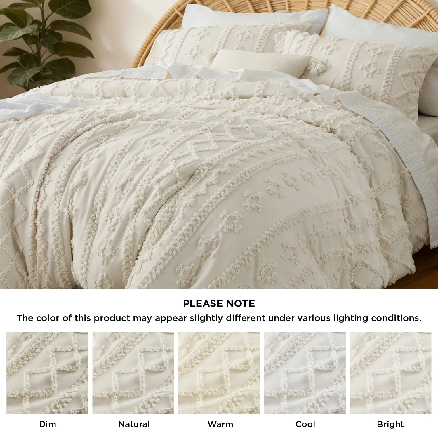 U by Bedsure Tufted Boho Comforter Set Queen, Beige - Image 2