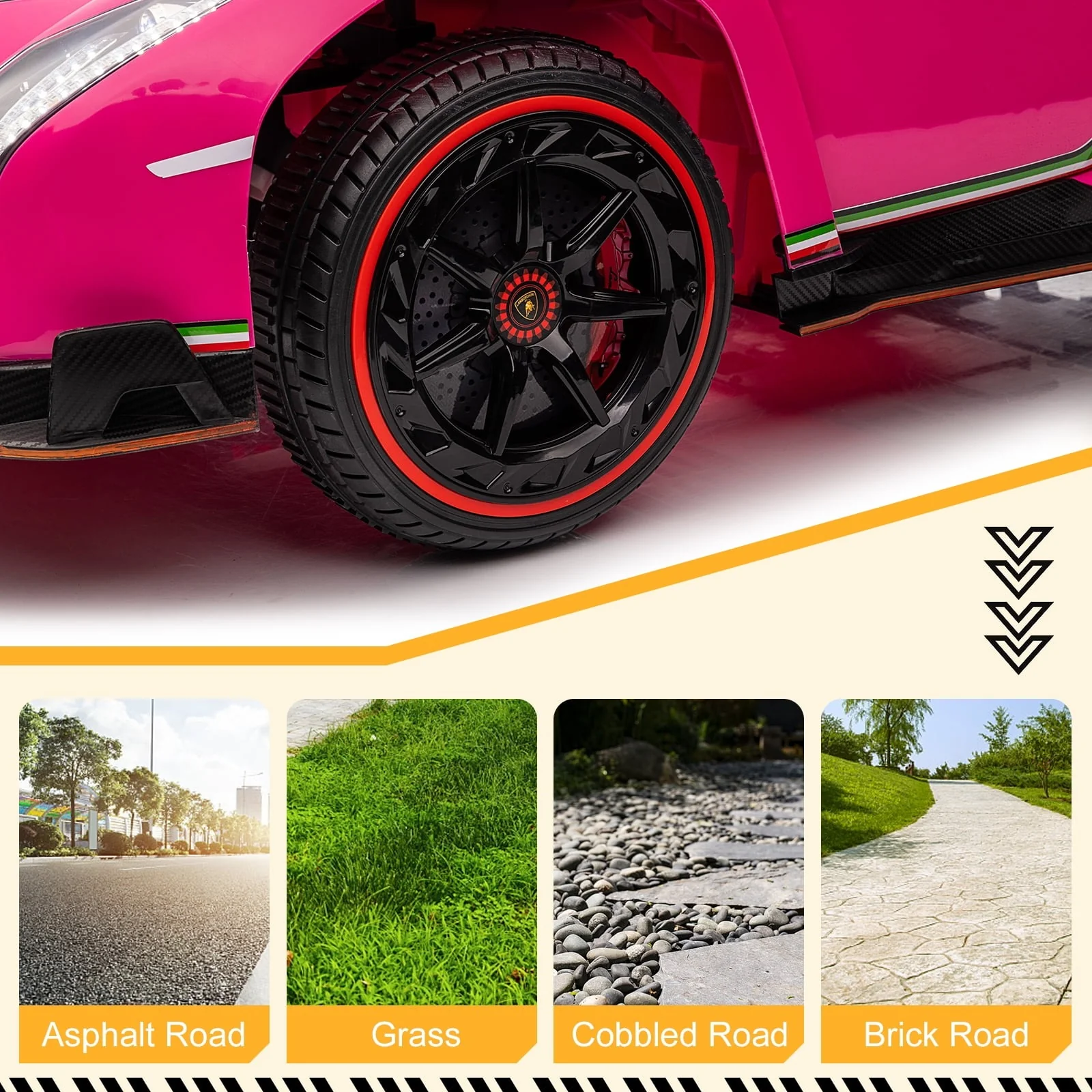 UBesGoo XMX615B 12V Licensed Lamborghini Electric Ride on Cars for Kids Children, Pink - Image 3