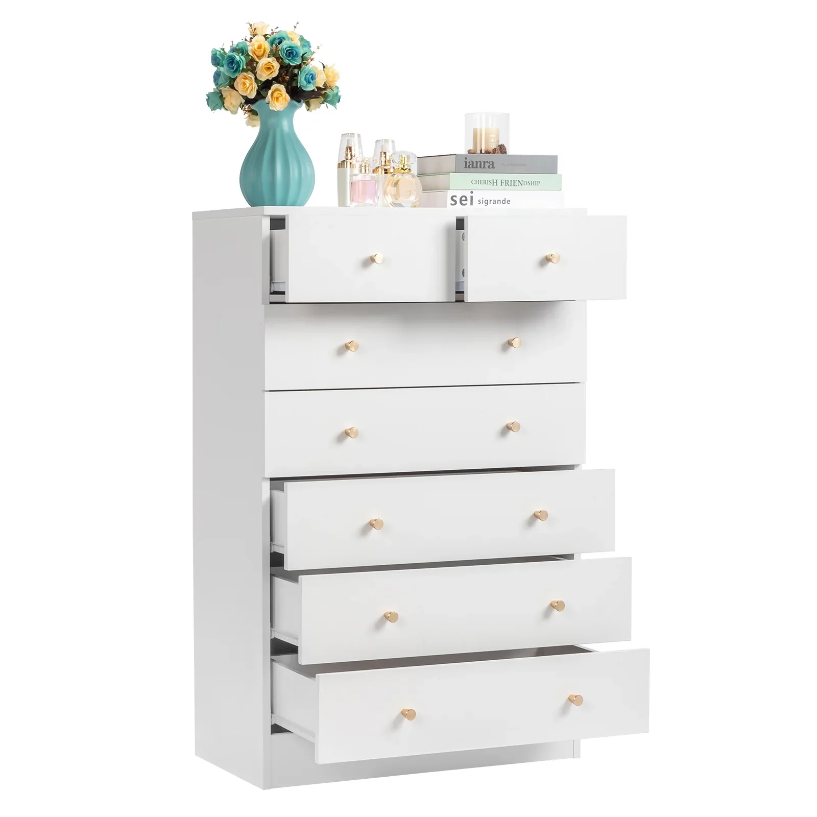 UBesGoo 7 Drawer Wood Dresser for Bedroom, White - Image 2