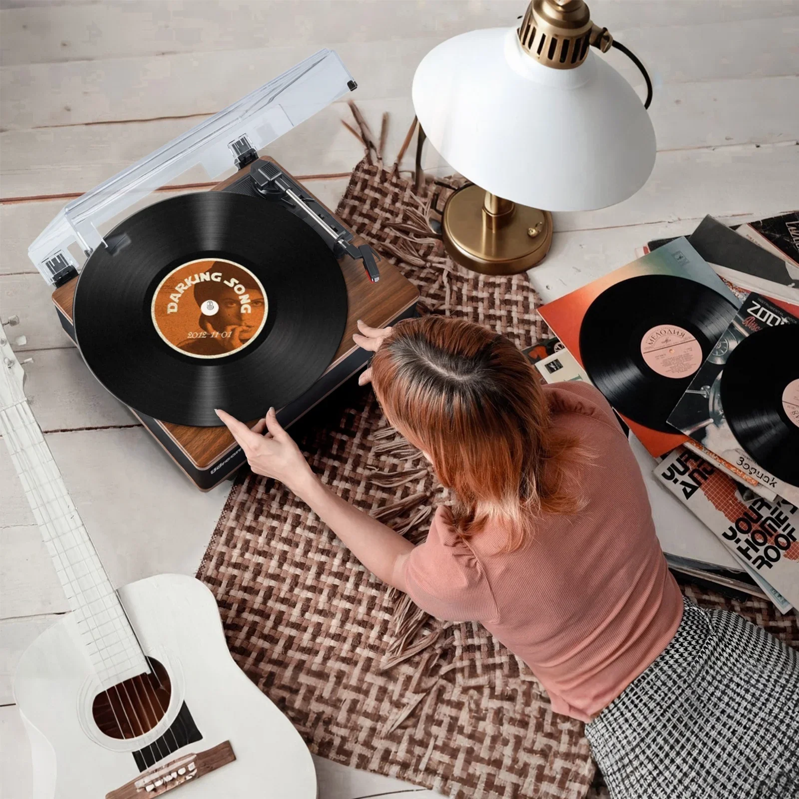 Udreamer Vinyl Record Player with Speakers & 3-Speed and Wireless Bluetooth, Brown - Image 2