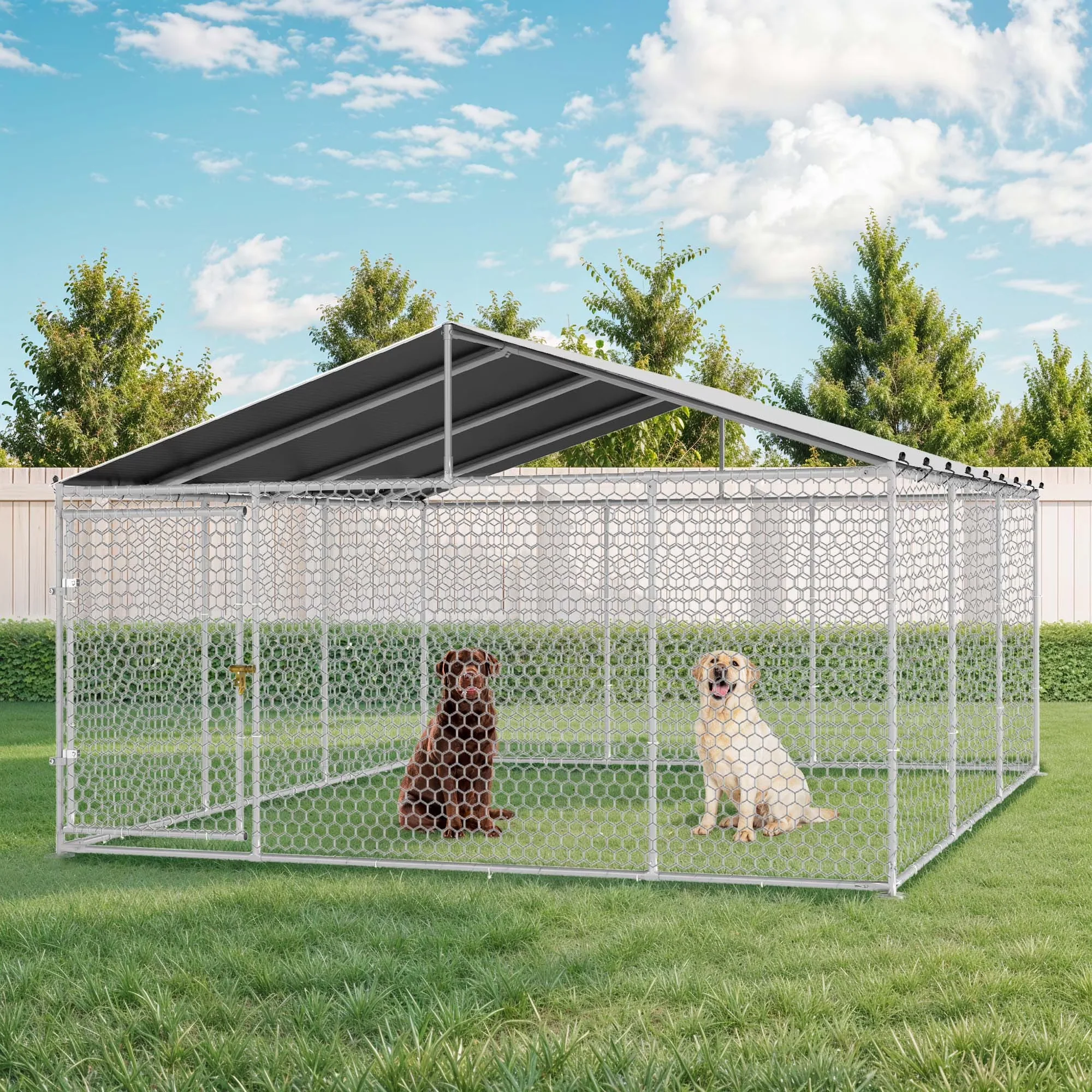 Uforic 14.8'x14.8' Large Outdoor Dog Kennel with Metal Dog Gate - Image 3
