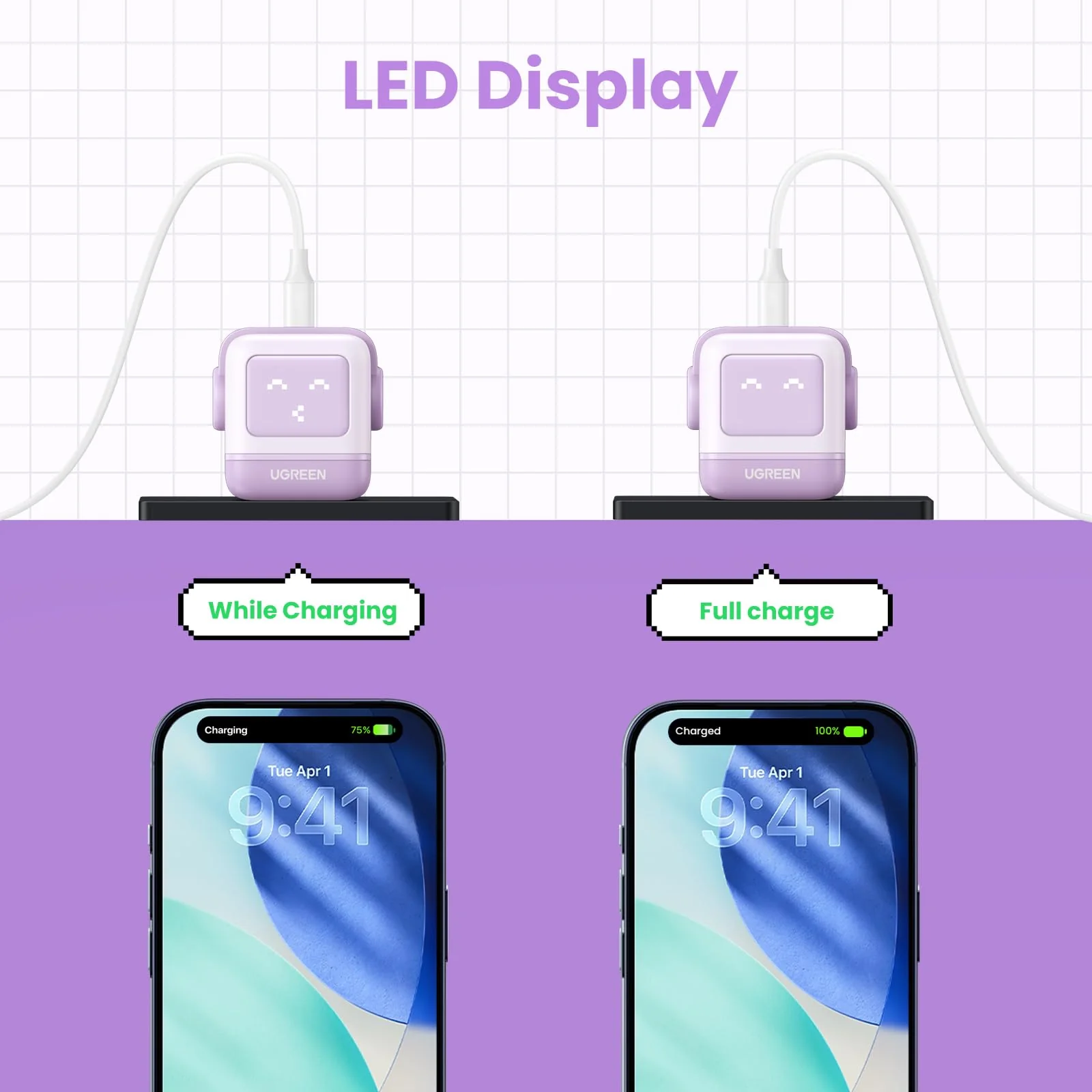 Ugreen Nexode RG 30W USB-C GaN Charger, Robot Design, Compact Foldable Plug, Kawaii Purple - Image 5