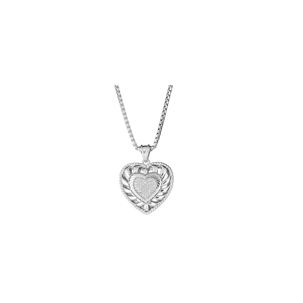 Unbranded P50001SSW1W-24 0.24 CT. T.W. Diamond Puffed Heart Pendant in Sterling Silver - Image 2