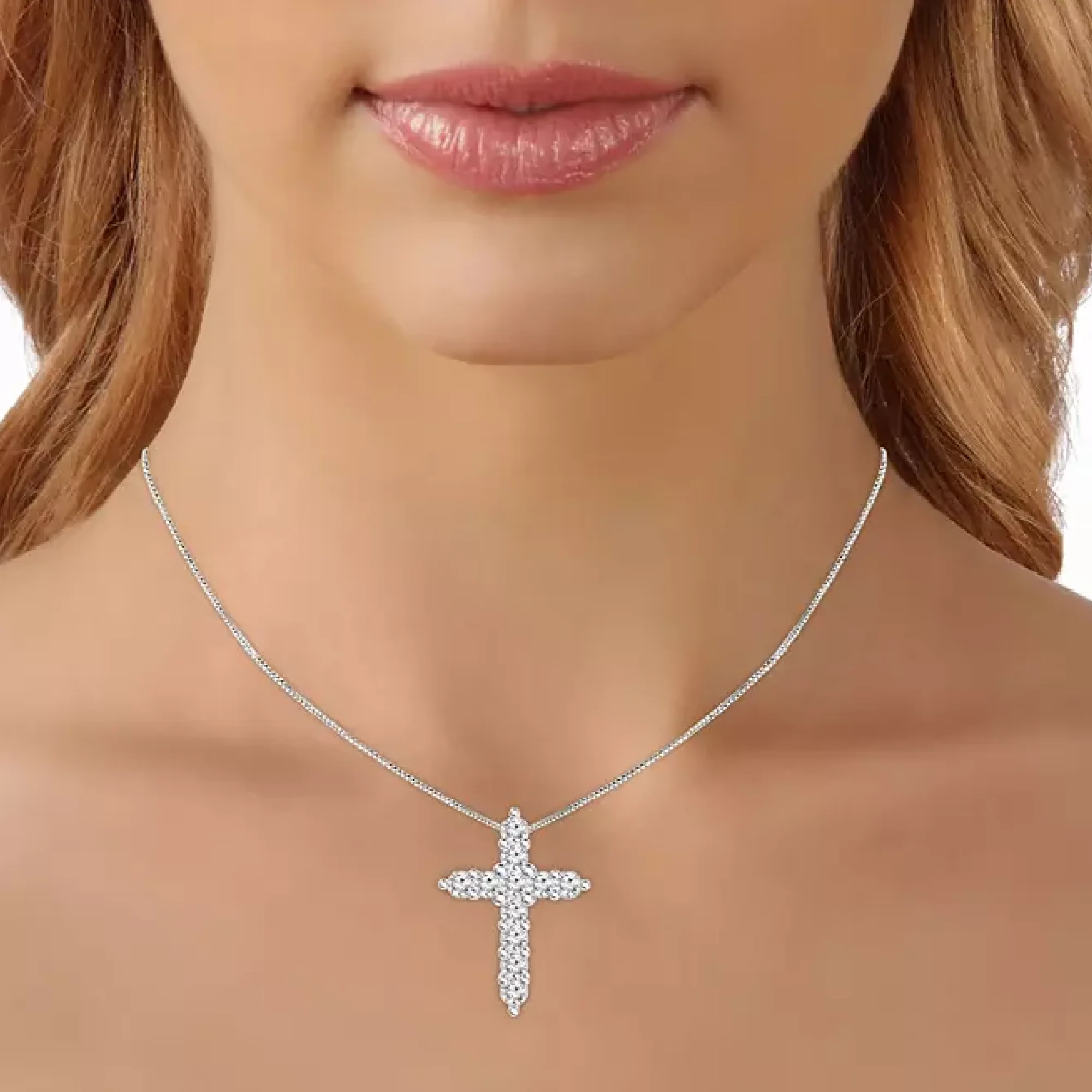 unbranded PD2495WB4-1 096 CTT W Diamond Cross Pendant in 14K White Gold - Image 2