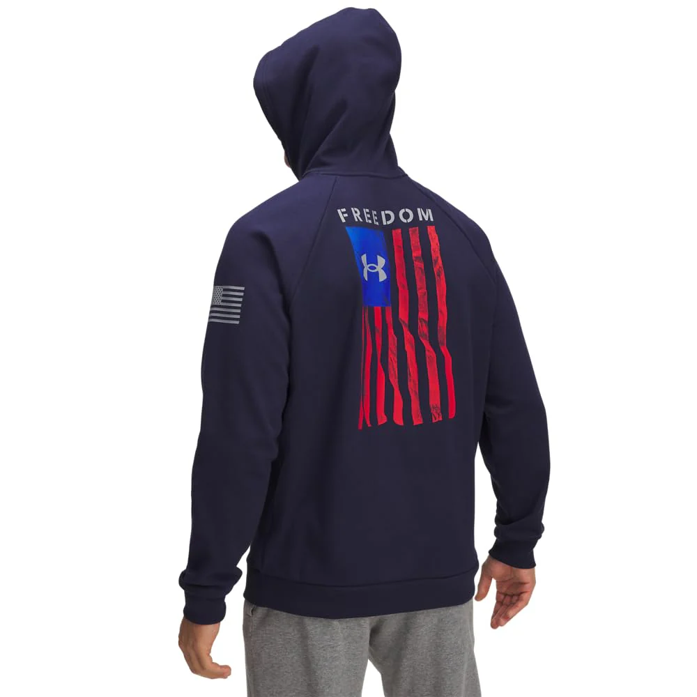 Under Armour Freedom Flag Athletic Hoodie, Ultra-Soft Cotton-Blend Fleece, Midnight Navy Steel, Small, 6005748 - Image 5