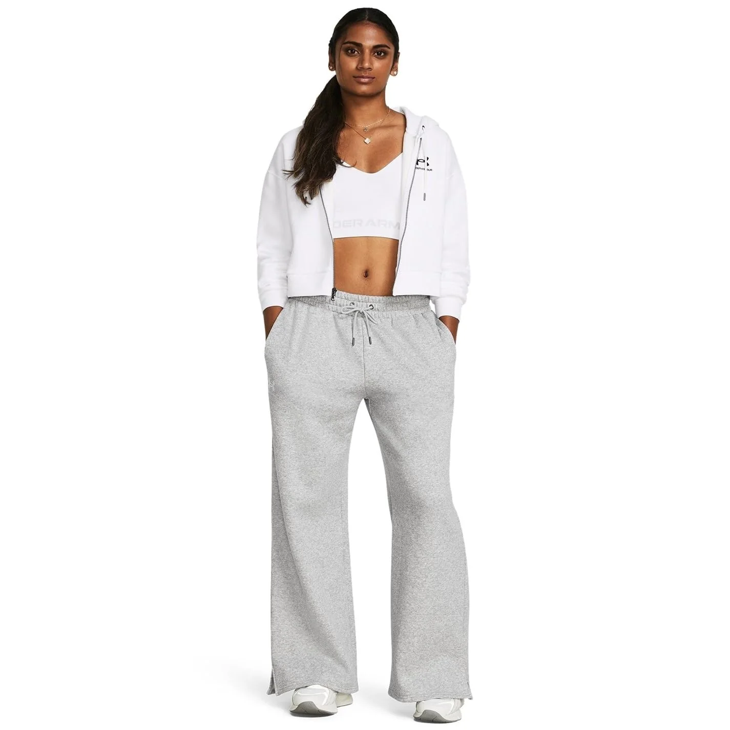 Under Armour Icon Fleece Wide-Leg Pants for Ladies - Mod Gray Light Heather/White - L - Image 4