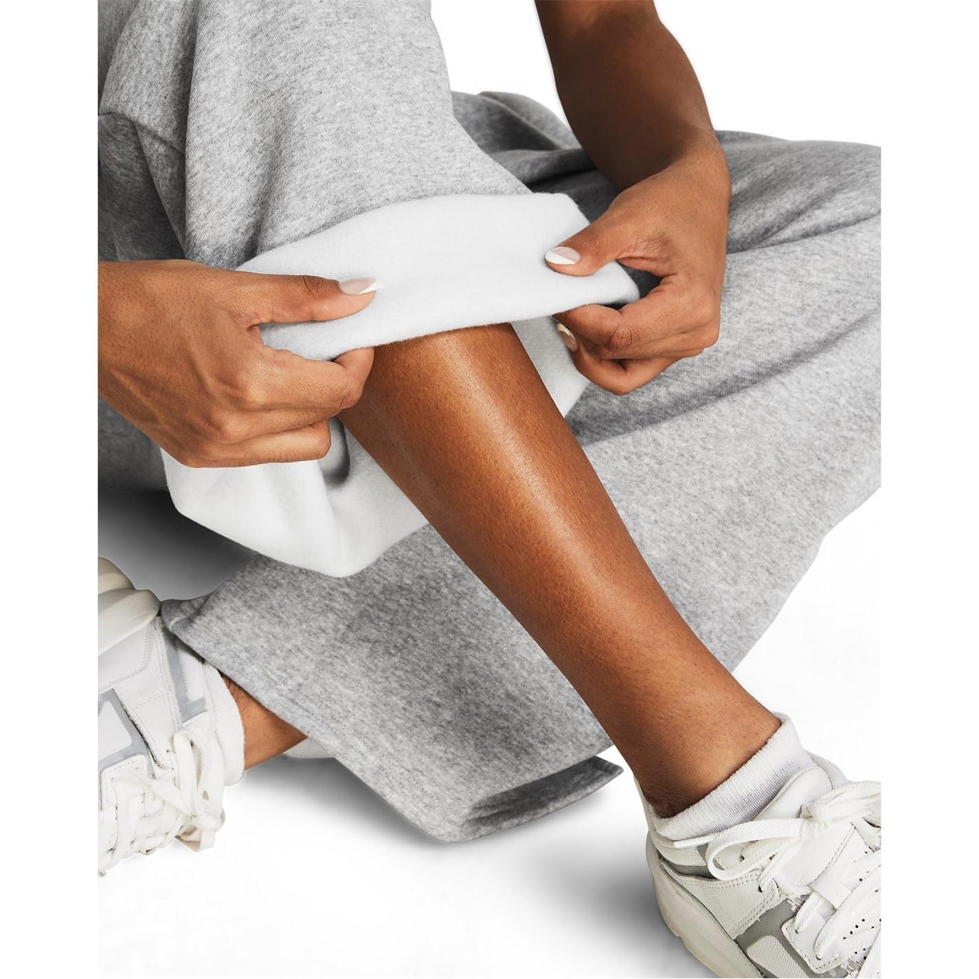 Under Armour Icon Fleece Wide-Leg Pants for Ladies - Mod Gray Light Heather/White - XL - Image 5