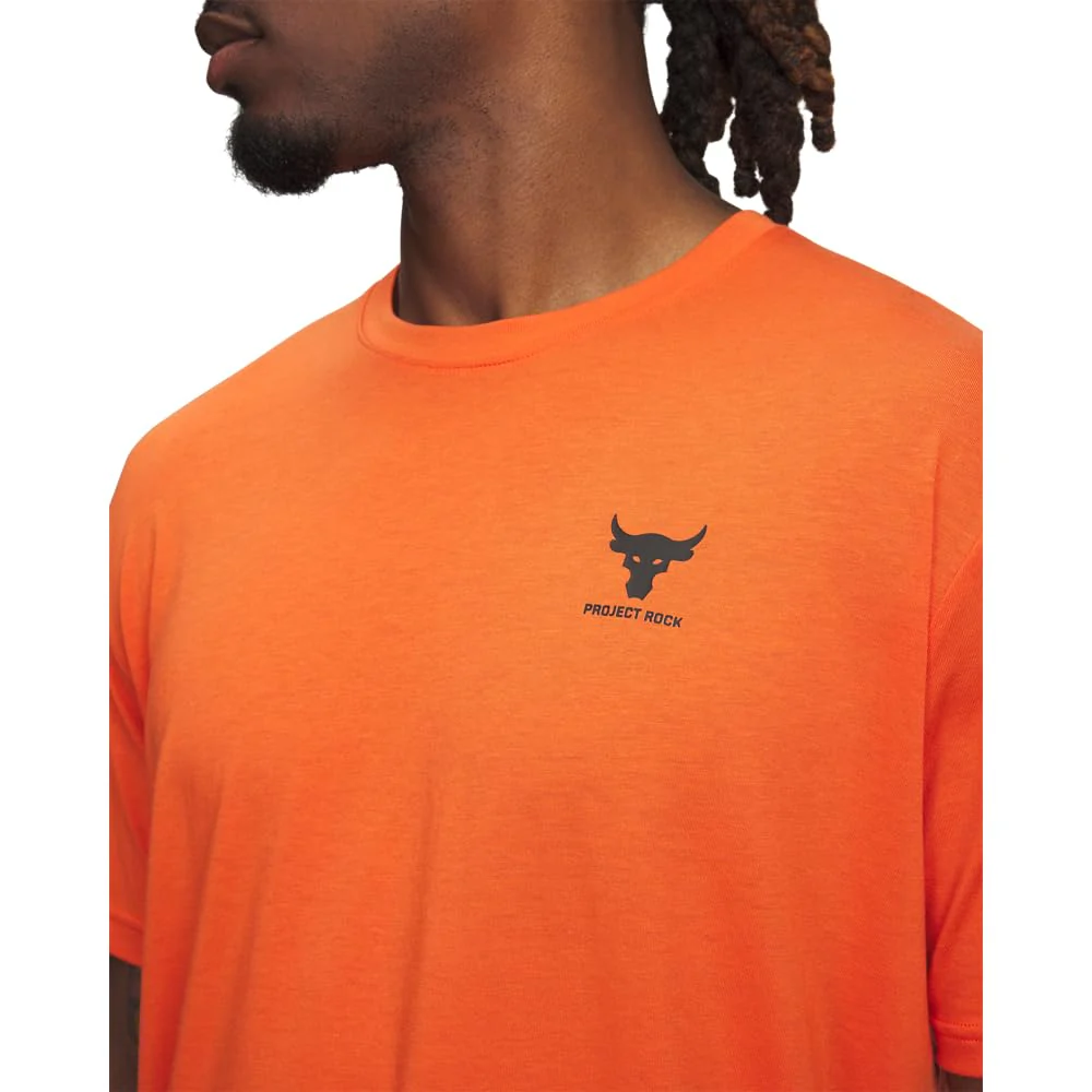 Under Armour Project Rock Athletic T-Shirt, Super-Soft Cotton-Polyester Blend, Orange Base with Black Accents, Regular Fit, Crew Neck, XXL, 1387797 - Image 3