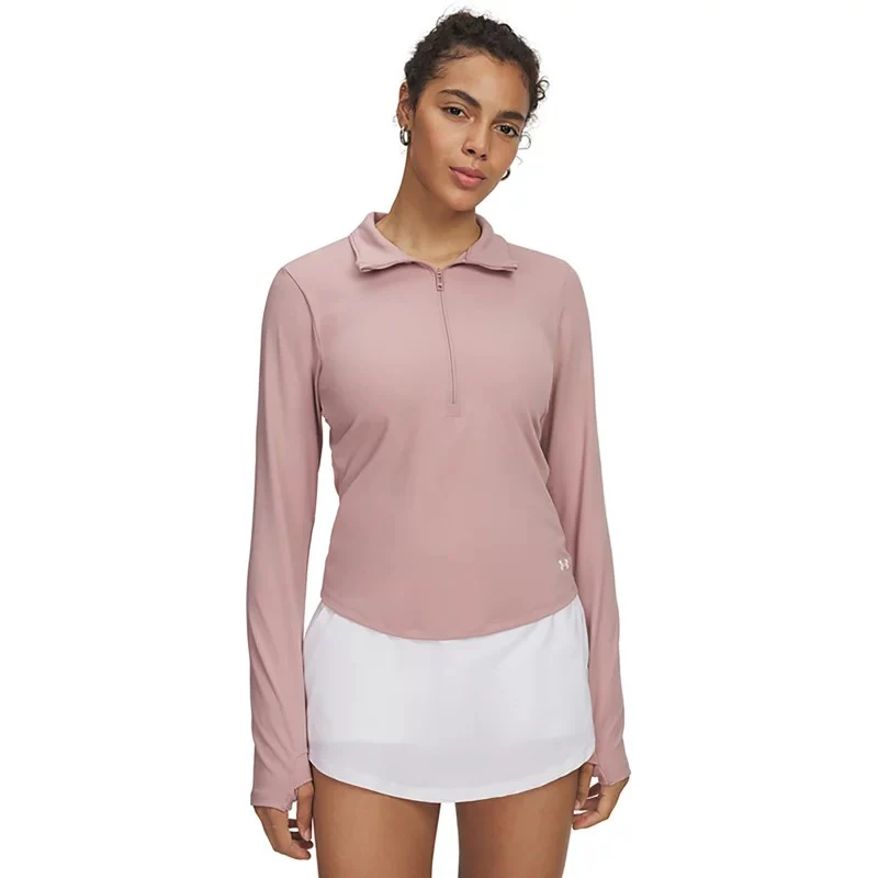 Under Armour Women's Motion Half-Zip Pullover, Soft Brushed Knit, 4-Way Stretch, Moisture-Wicking, Odor Control, Tourmaline Pink, Small, 1389789