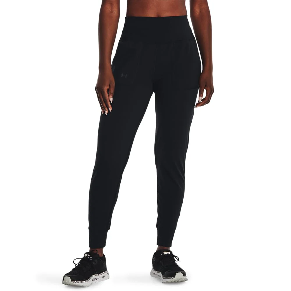 Under Armour Womens Motion Joggers, Tapered Leg Fit, Black Jet Gray, Small, 27in Inseam, 1375077