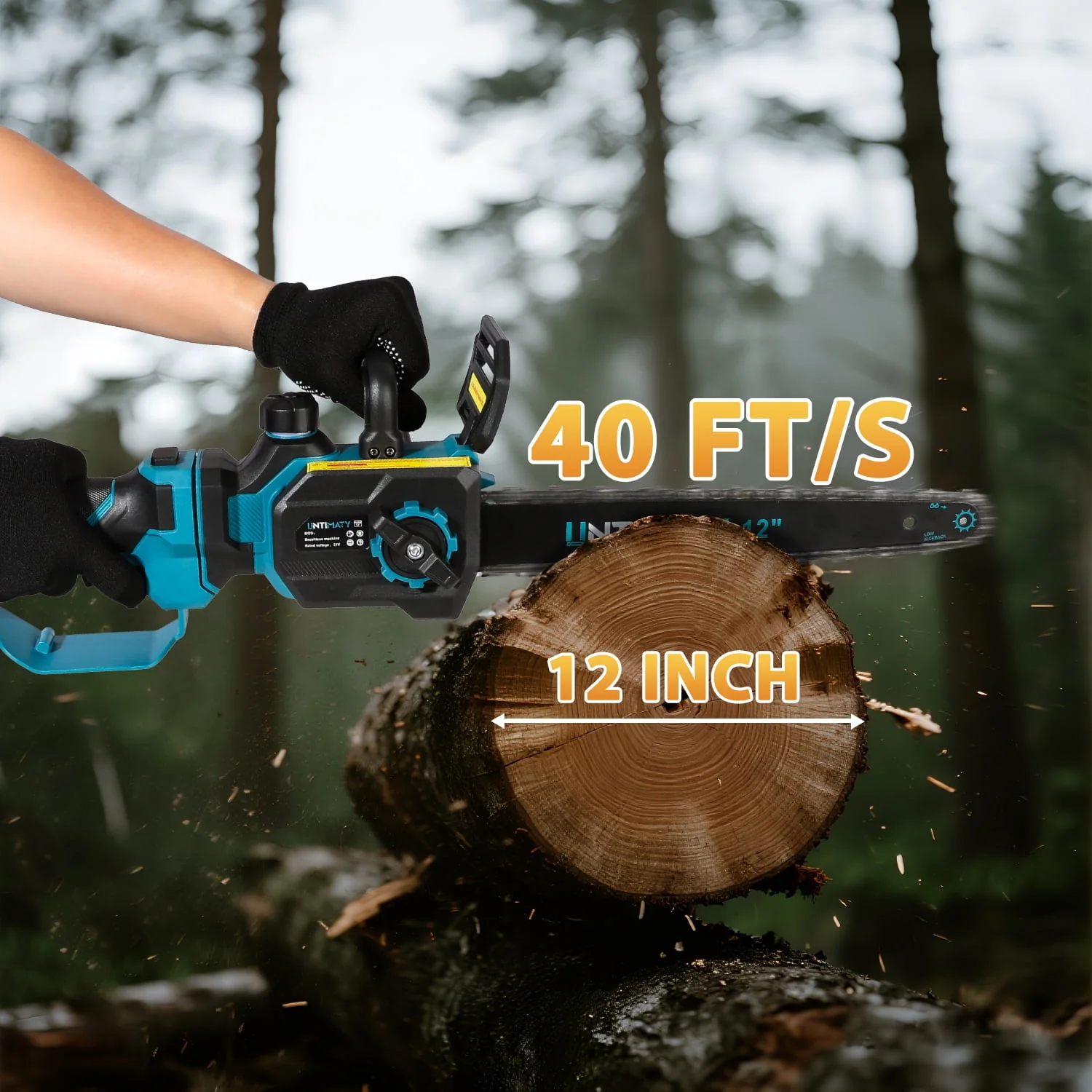 UNTIMATY Cordless Electric Chainsaw, 12 Inch, 1200W Motor, Automatic Chain Oiler, Tool-less Chain Tensioning, Blue - Image 4