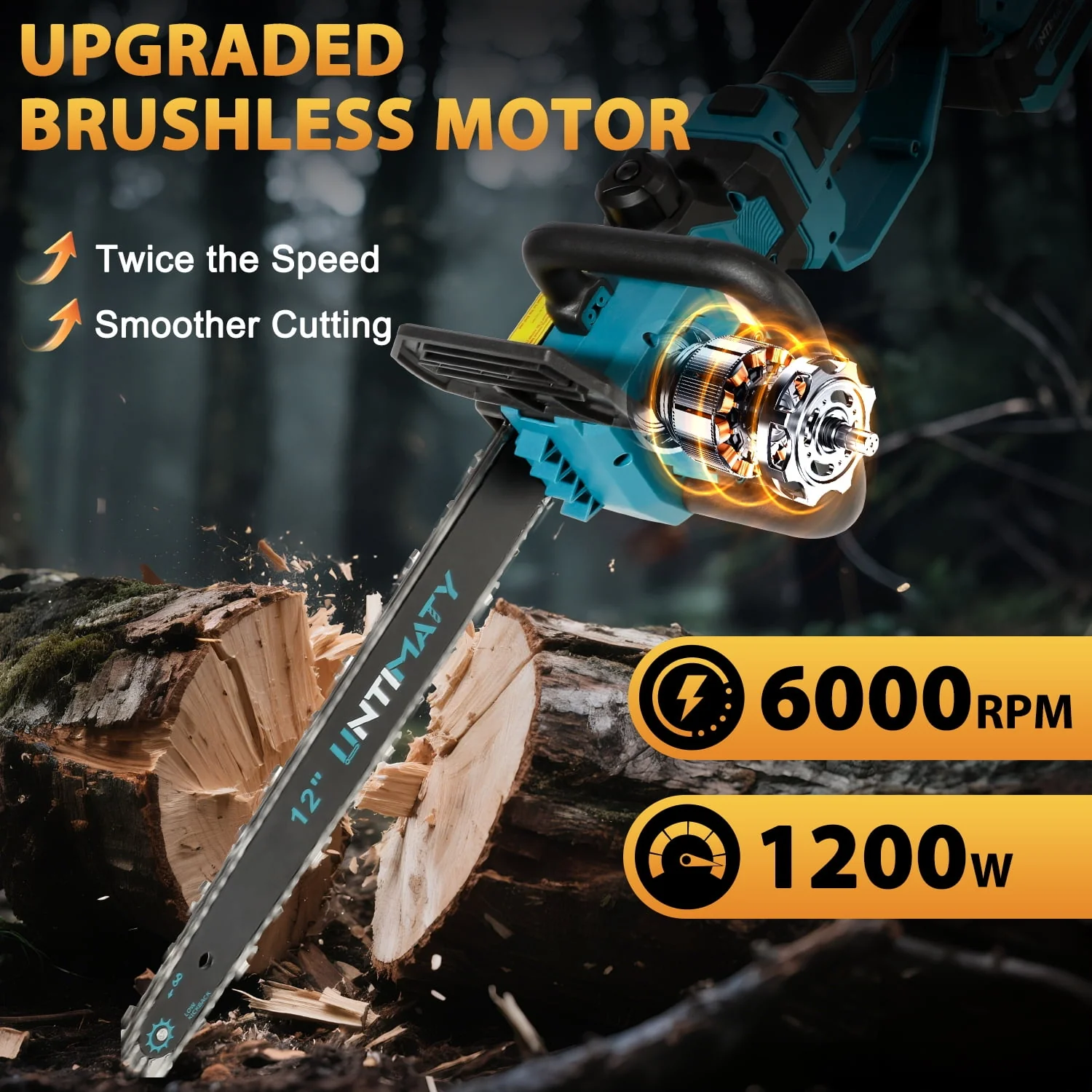 UNTIMATY Cordless Electric Chainsaw, 12 Inch, 1200W Motor, Automatic Chain Oiler, Tool-less Chain Tensioning, Blue - Image 5