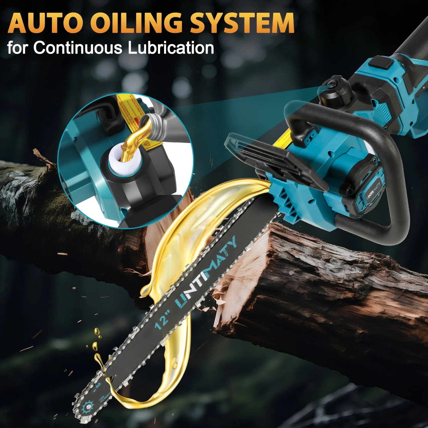 UNTIMATY Cordless Electric Chainsaw, 12 Inch, 1200W Motor, Automatic Chain Oiler, Tool-less Chain Tensioning, Blue - Image 7
