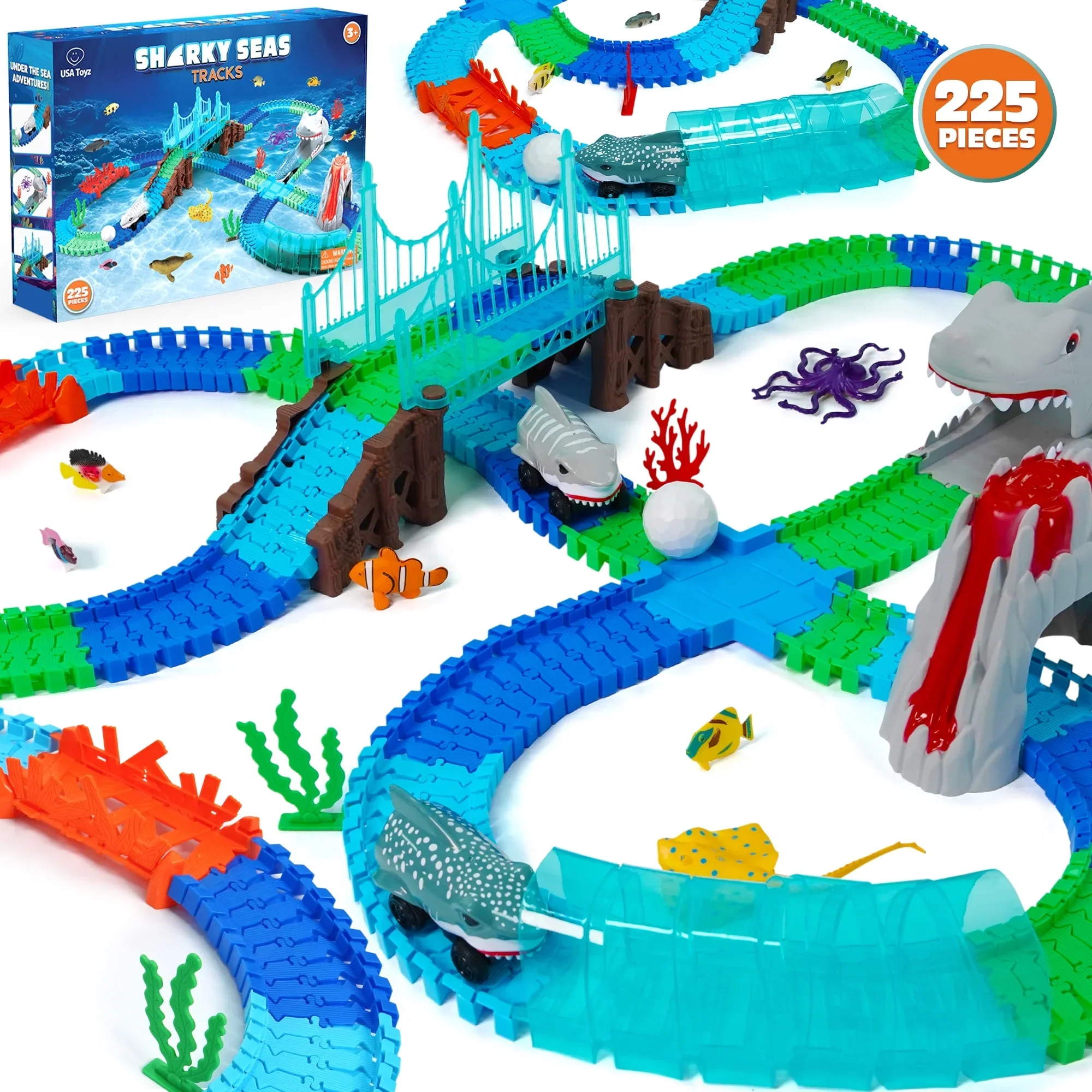 USA Toyz Shark Car Seas Tracks Playset 225 Pieces