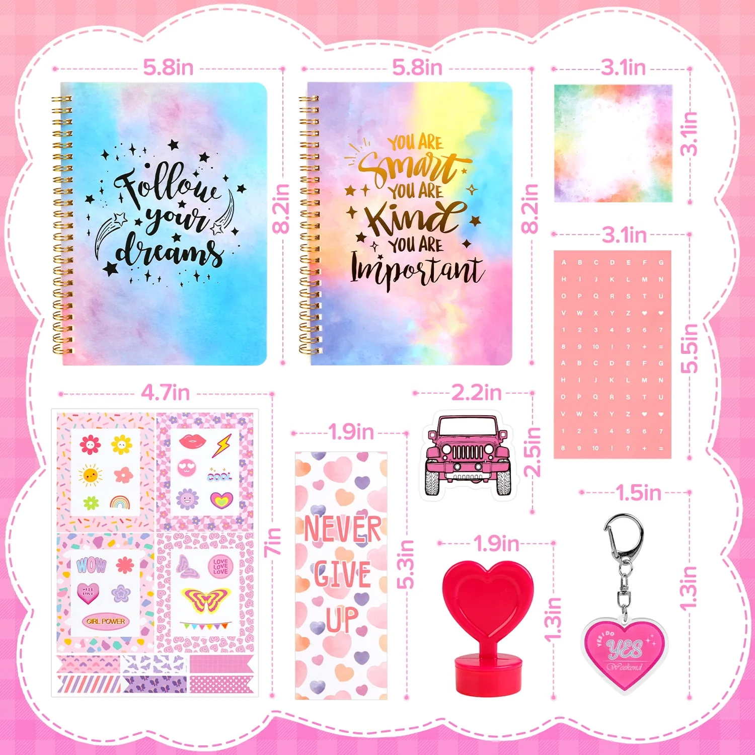 UUSUOO DIY Journal Kit for Girls 8-14, 100-Piece Stationery Set with 2 Journals, Stickers, Glitter Tapes, Photo Frames, Colored Pens, Scrapbook and Craft Supplies - Image 4