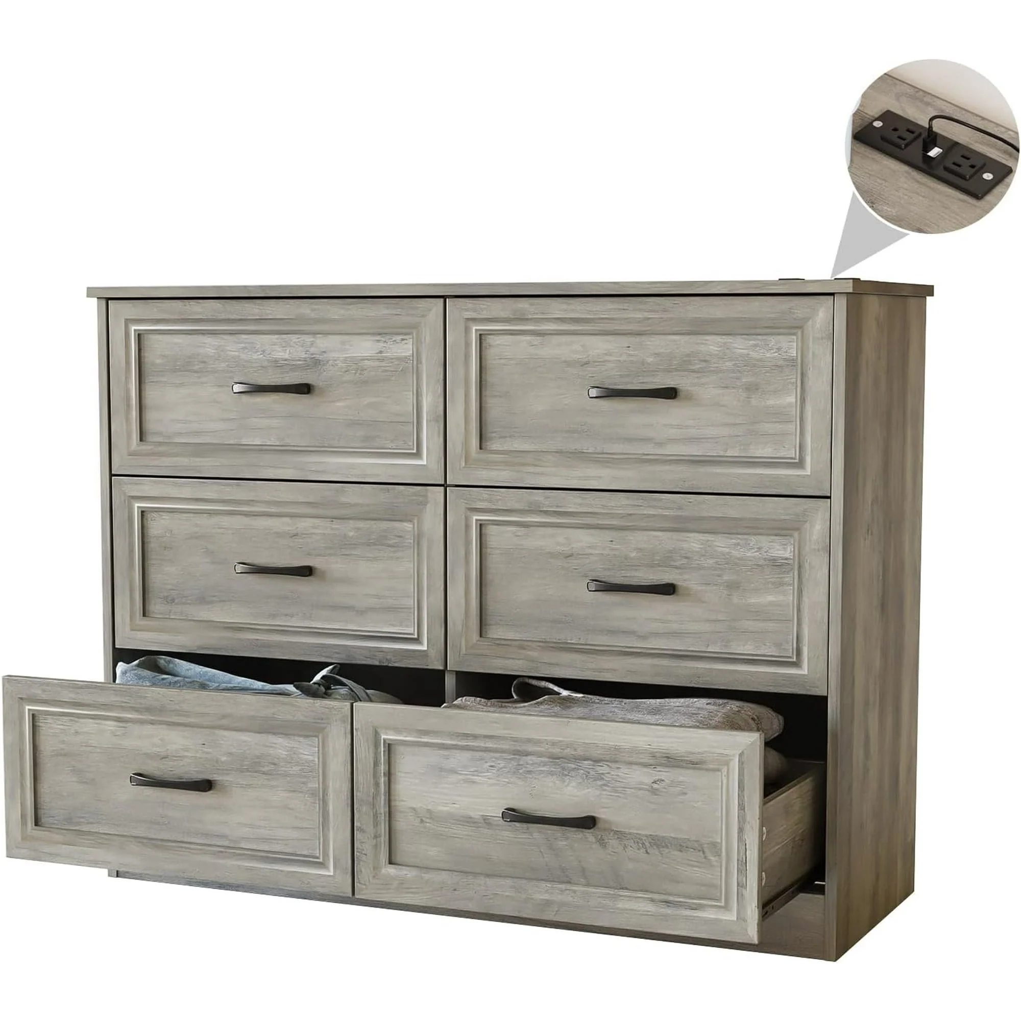 Vabches JY9983BR01 6 Drawers Dresser for Bedroom, Wood Chest of Drawers w/Charging Station, Grey - Image 3