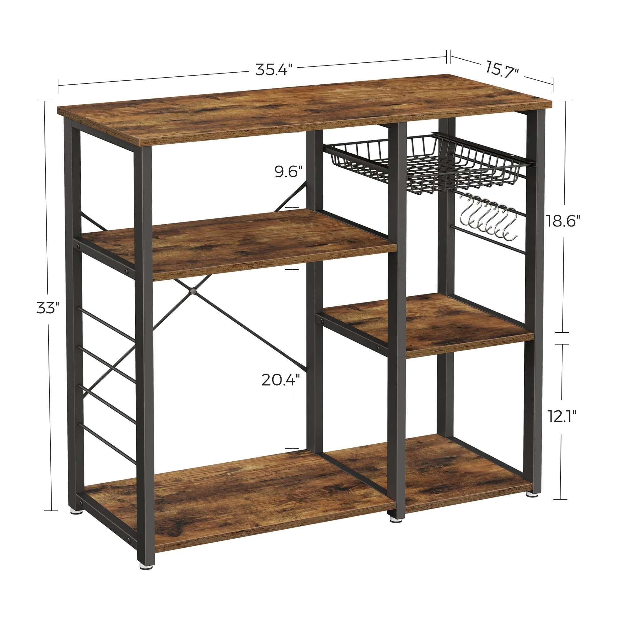 Vasagle UKKS90X Kitchen Bakers Rack, Coffee Bar Microwave Oven Stand w/Steel Frame, Rustic Brown - Image 2