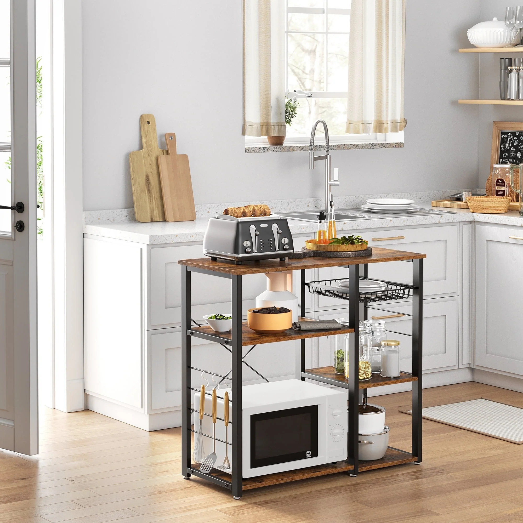 Vasagle UKKS90X Kitchen Bakers Rack, Coffee Bar Microwave Oven Stand w/Steel Frame, Rustic Brown - Image 3