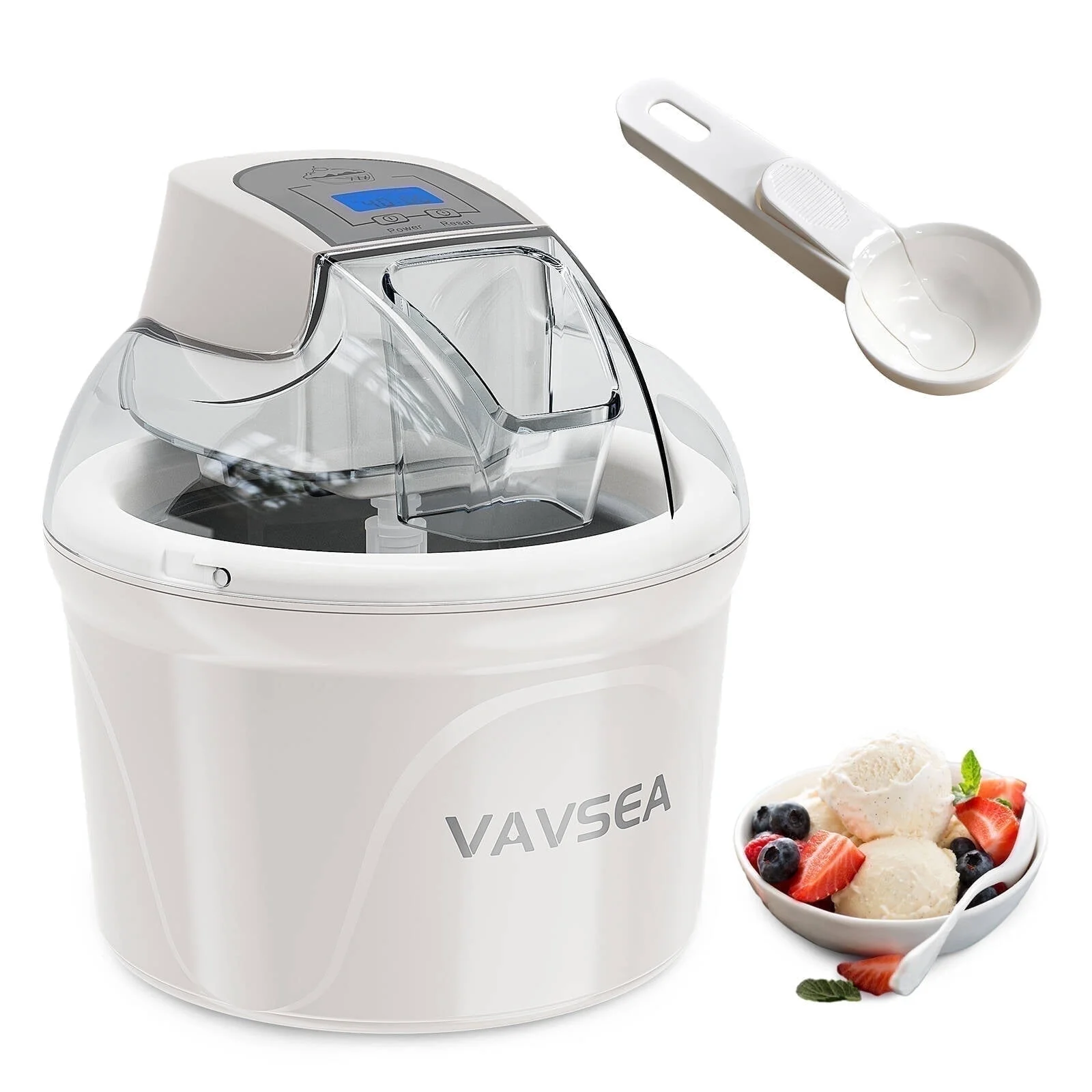 VAVSEA SU-561 1.5 Qt Ice Cream Maker with Double-Insulated Freezer Bowl, LCD Digital Display, Timer, 3-in-1 Functionality, White