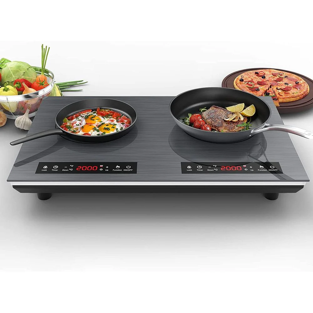 VBGK Induction Cooktop, 24 Inch, 2 Burner, 4000W, Gray, Countertop Electric Hot Plate, Child Lock, 3-Hour Timer, Auto Shutdown, Sensor Touch Control, K400222