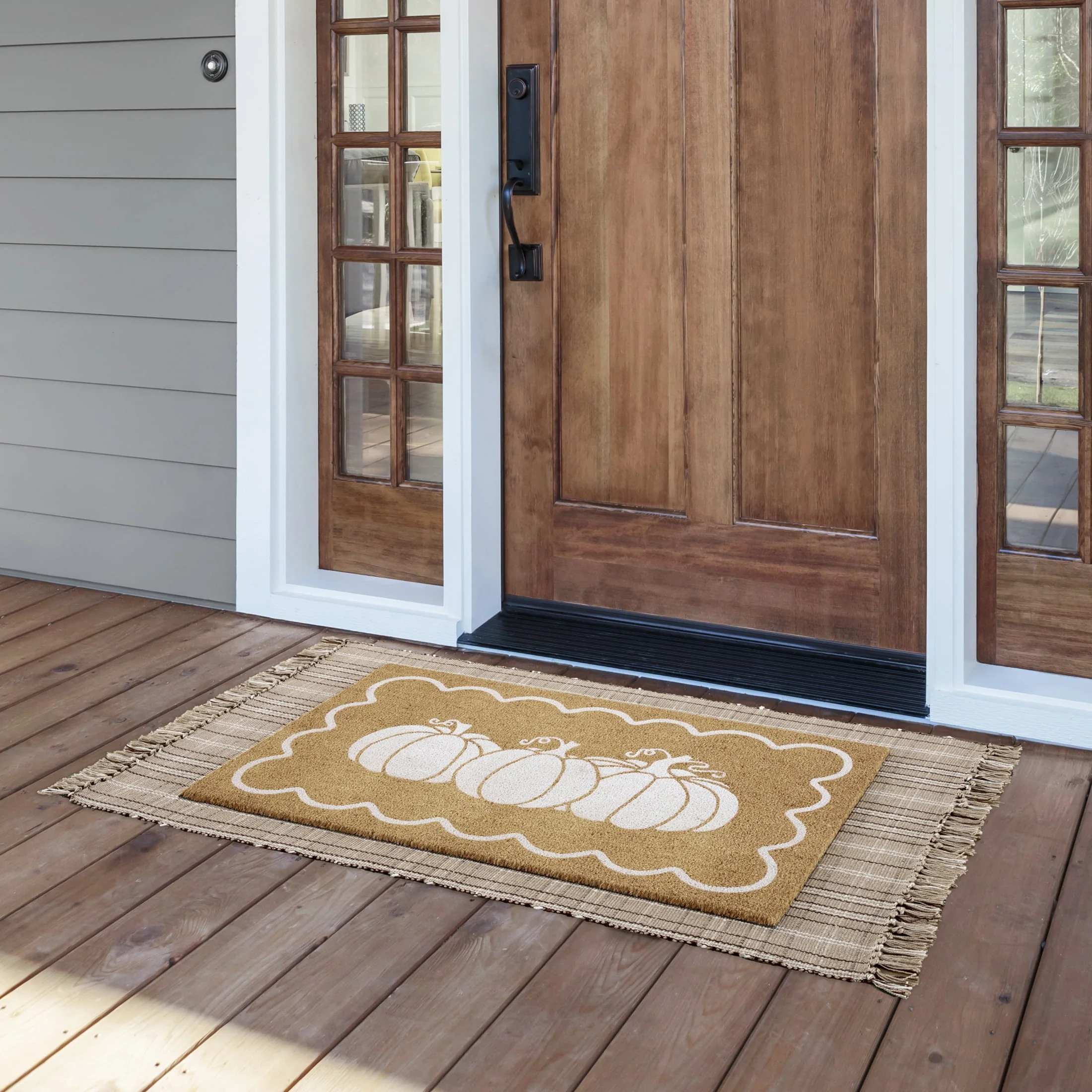 VCNY Home Outdoor Coir Doormat, Natural White Pumpkin Scallop Design, 30 x 48 in - Image 5