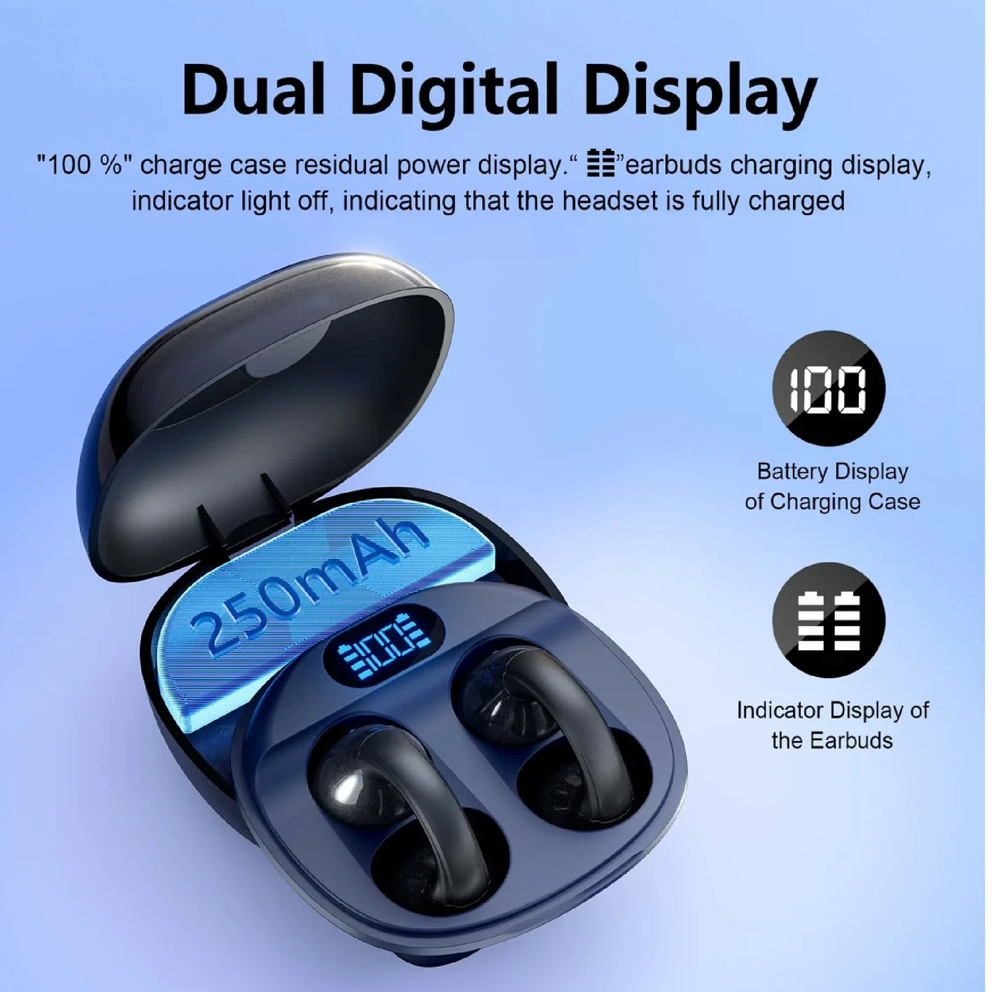 VEAT00L P97 Open-Ear Headphones, Wireless Clip On Earbuds with Digital Display Charging Case 68 Hours Playtime, Lightweight Comfo - Image 2