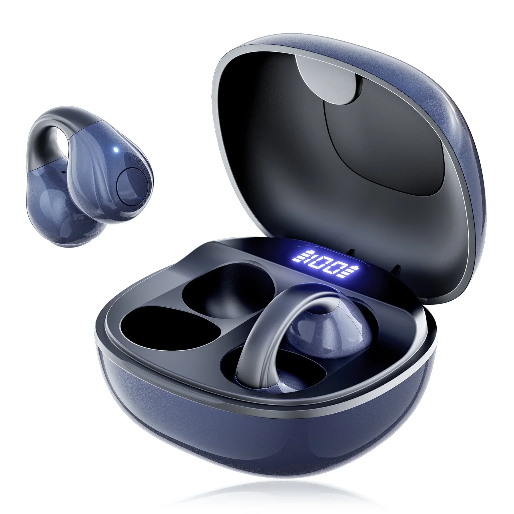 VEAT00L P97 Wireless Clip On Earbuds with Digital Display Charging Case, Blue