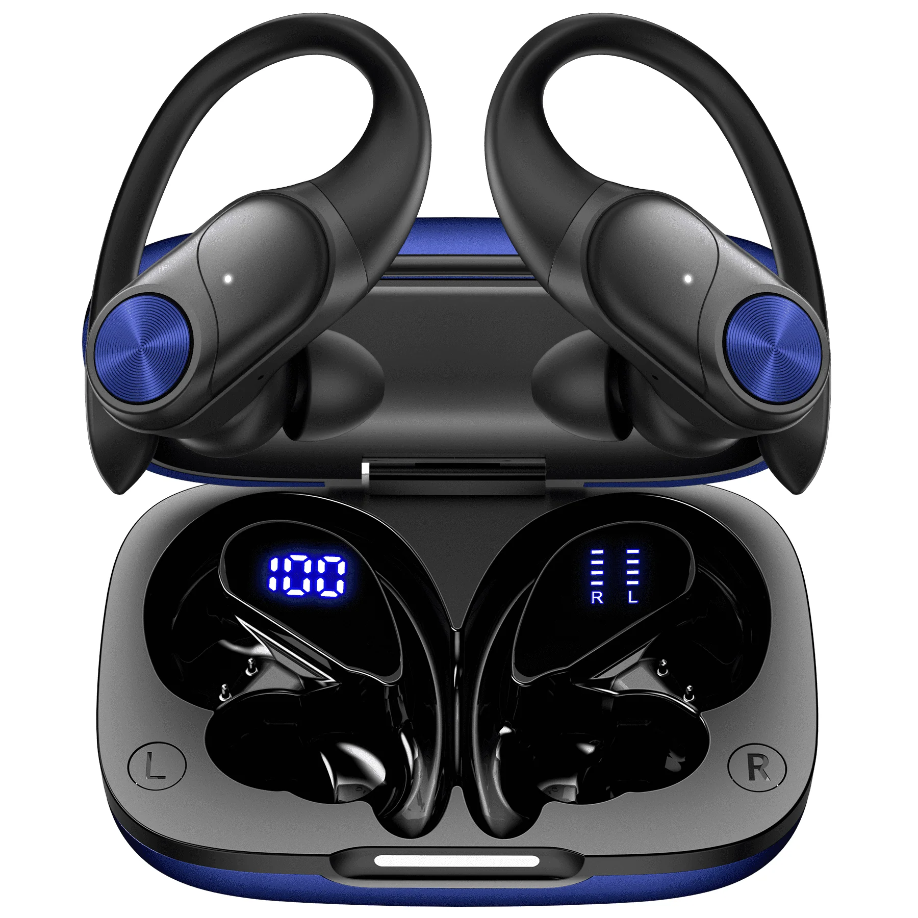 VEAT00L V6 Bluetooth Wireless Earbuds with 88H Playback, Sport Earhooks, Digital Display Charging Case