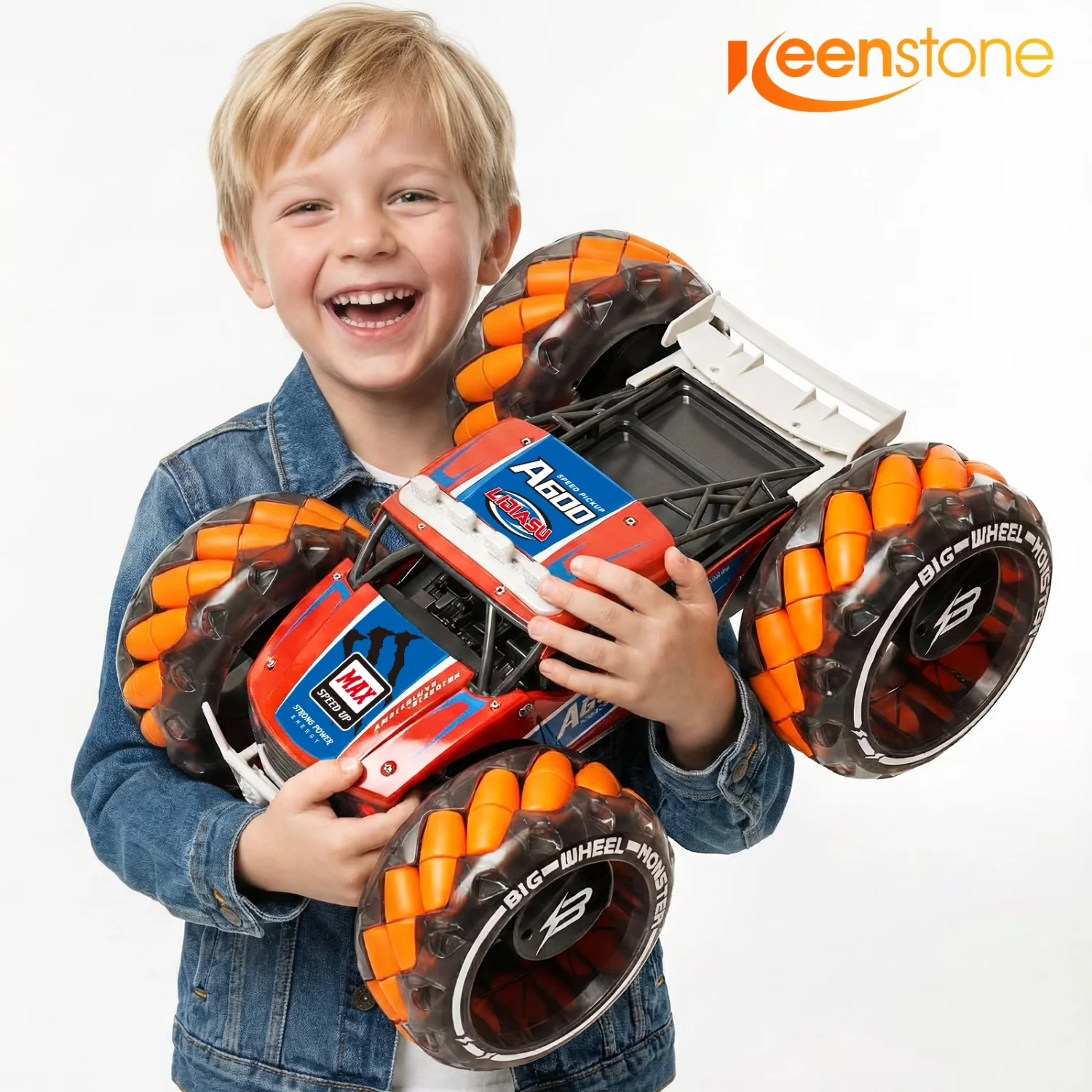 VECUKTY CV-A600 RC Car Truck, Keenstone 1:10 Giant Wheel Remote Control Toy Car with High-Speed Climbing, Orange - Image 2