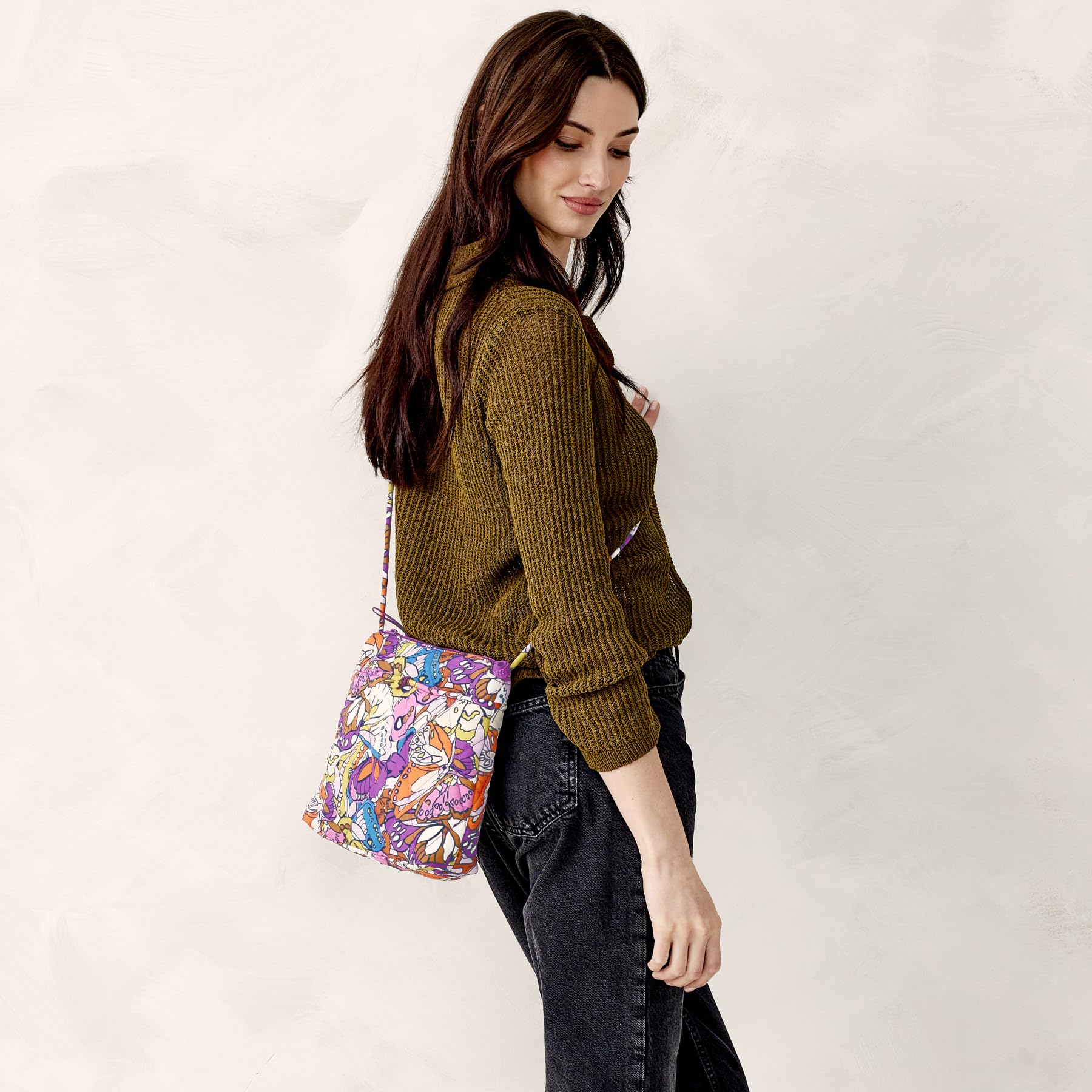 Vera Bradley Featherweight Original Hipster Crossbody Shoulder Bag, Lightweight Recycled Nylon, Water-Repellent, Geometric Flutter Purple, One Size, 50328-20081 - Image 2