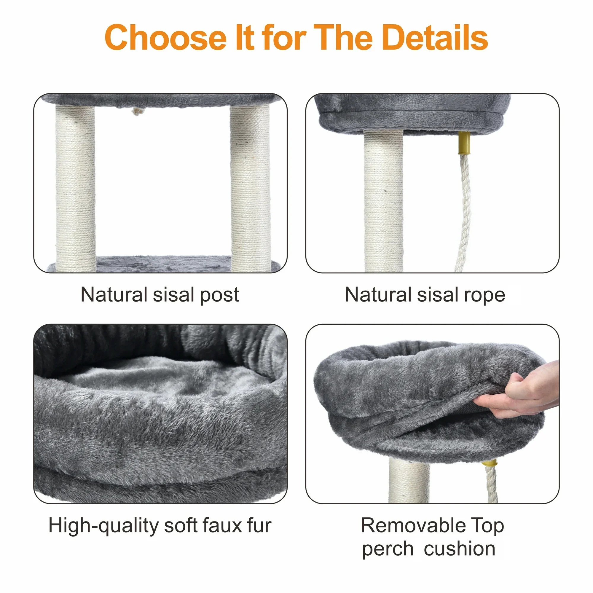 Vibrant Life 1129601 39.4" High 4 Level Cat Tree Tower With Condo & Sisal Post, Grey - Image 3