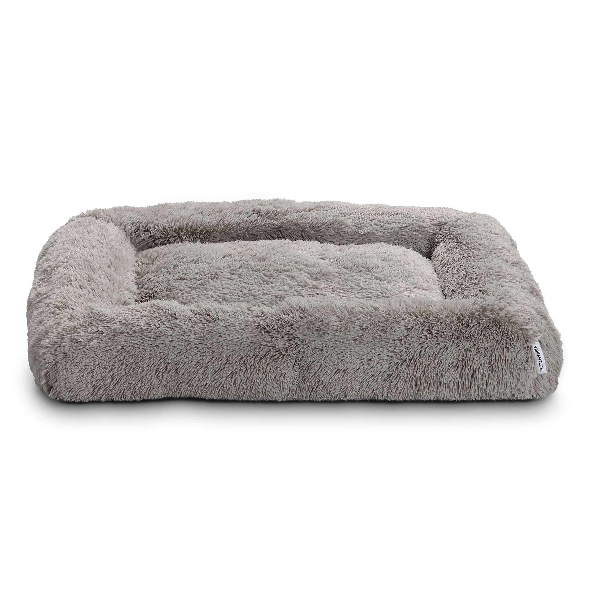 Vibrant Life Furry Cozy Bolster Pillow Dog Bed, Large Breeds, Extra Large, Oatmeal, 42" x 32"