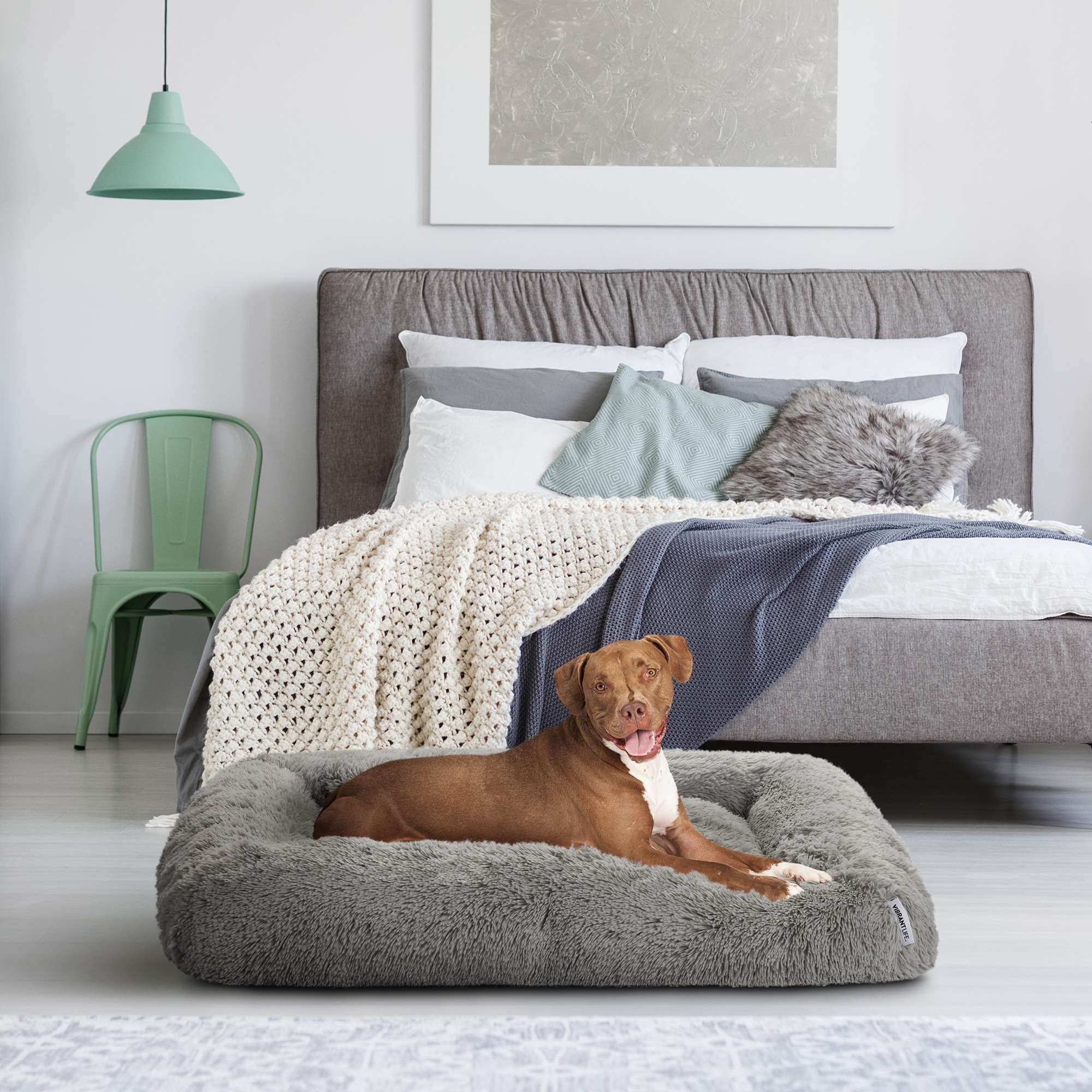 Vibrant Life Furry Cozy Bolster Pillow Dog Bed, Large Breeds, Extra Large, Oatmeal, 42" x 32" - Image 2