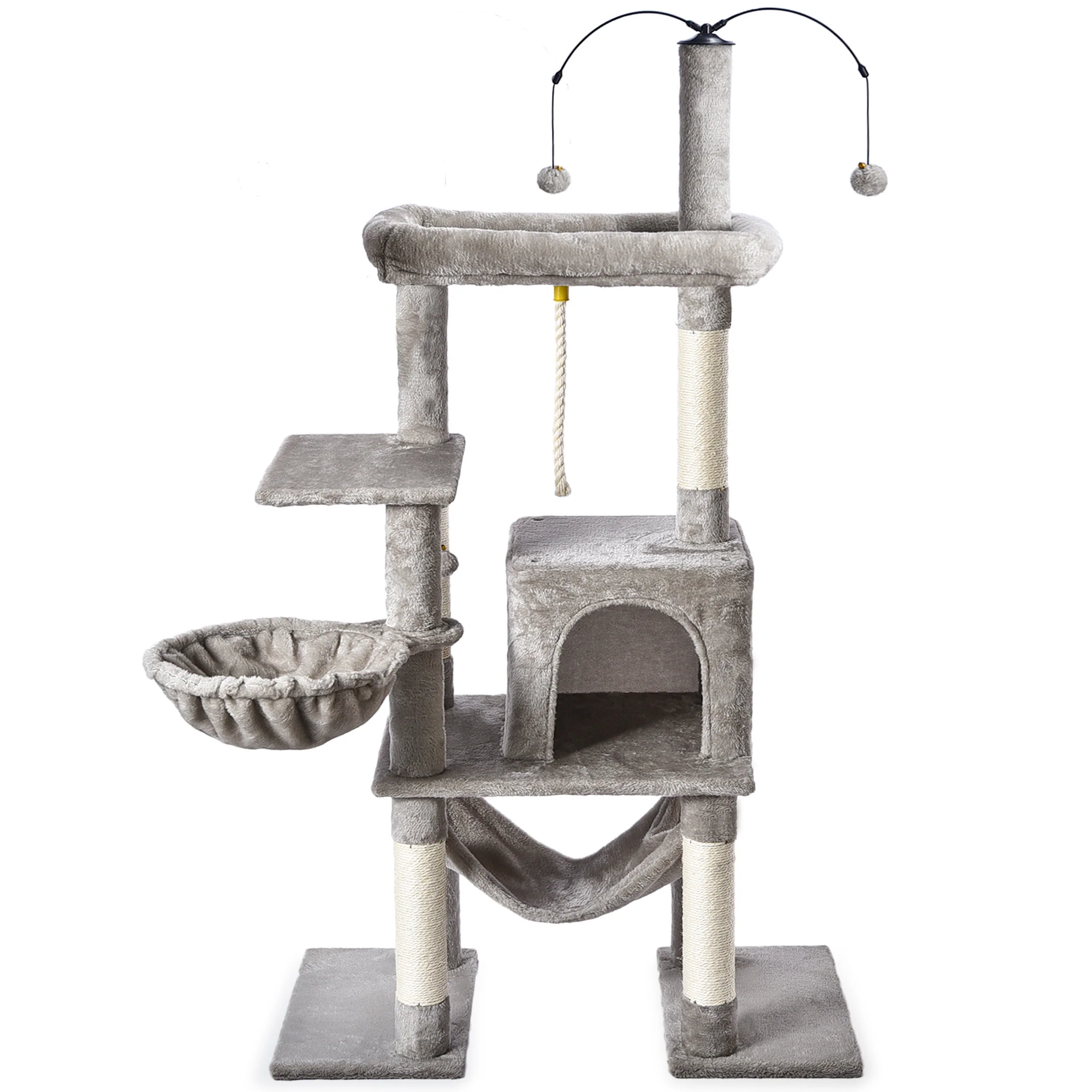 Vibrant Life 1129601 58.5" Multi Level Cat Tree Tower with Interactive Dangling Ball and Double Base, Light Gray