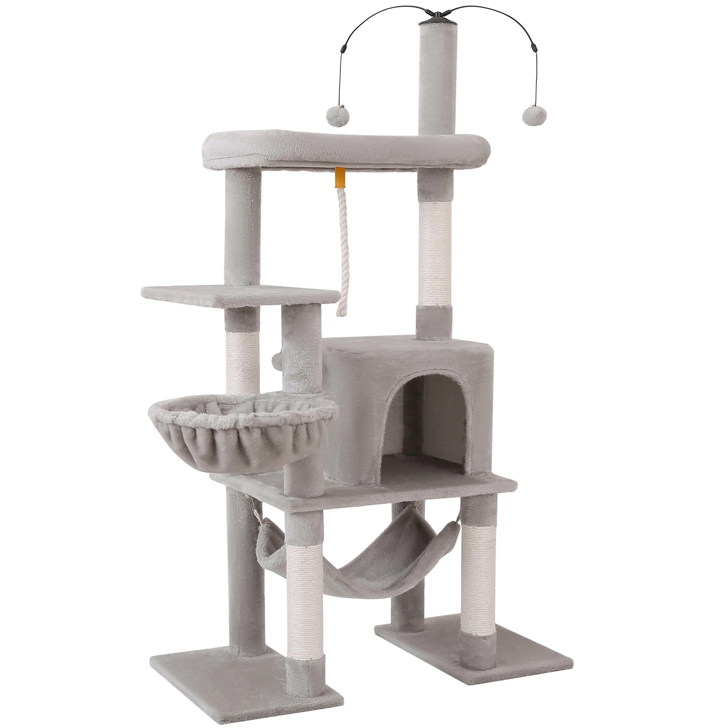 Vibrant Life 1129601 58.5" Multi Level Cat Tree Tower with Interactive Dangling Ball and Double Base, Light Gray - Image 2