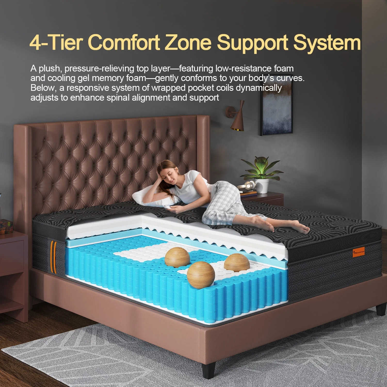 Viscountess Hybrid Queen Mattress, 10 Inch Gel Memory Foam, Individually Pocketed Springs, Medium-Firm, Breathable Cover - Image 3