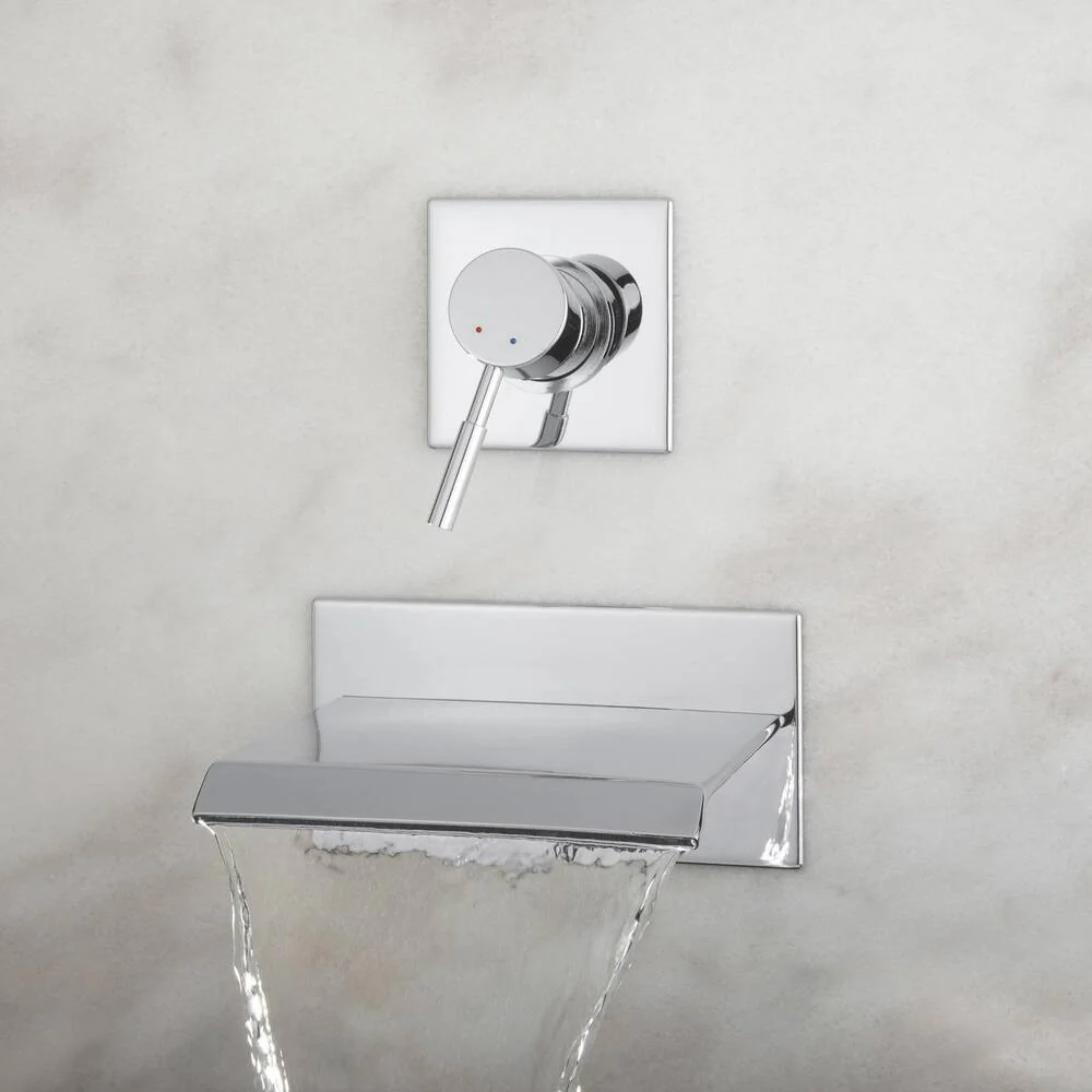 Wall Mount Single Control Tub Faucet with Waterfall Spout - Solid Brass Construction - Ceramic Disc Cartridge - Low lead Chrome