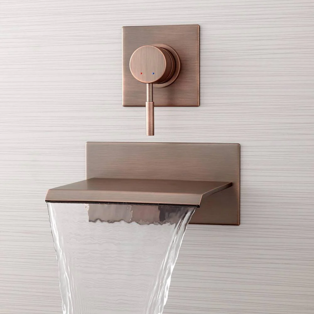 Wall Mount Single Control Tub Faucet with Waterfall Spout - Solid Brass Construction - Ceramic Disc Cartridge - Low lead - Oil Rubbed Bronze