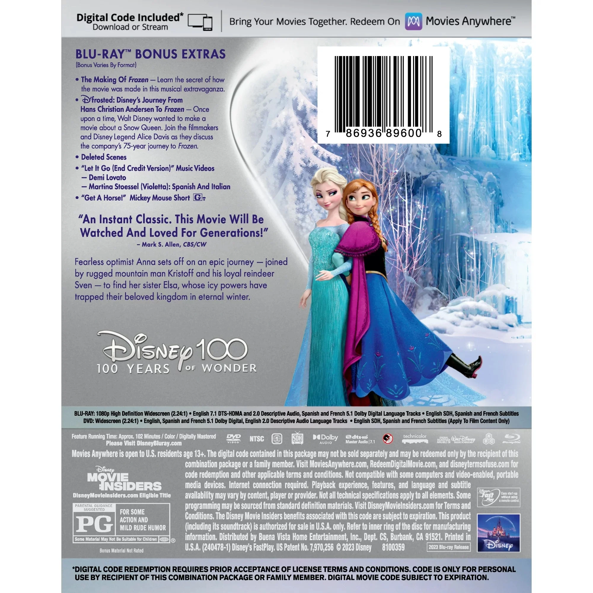 Walt Disney Home Video Frozen Disney100 Edition Chris Buck Jennifer Lee, Blu-ray DVD - Image 2