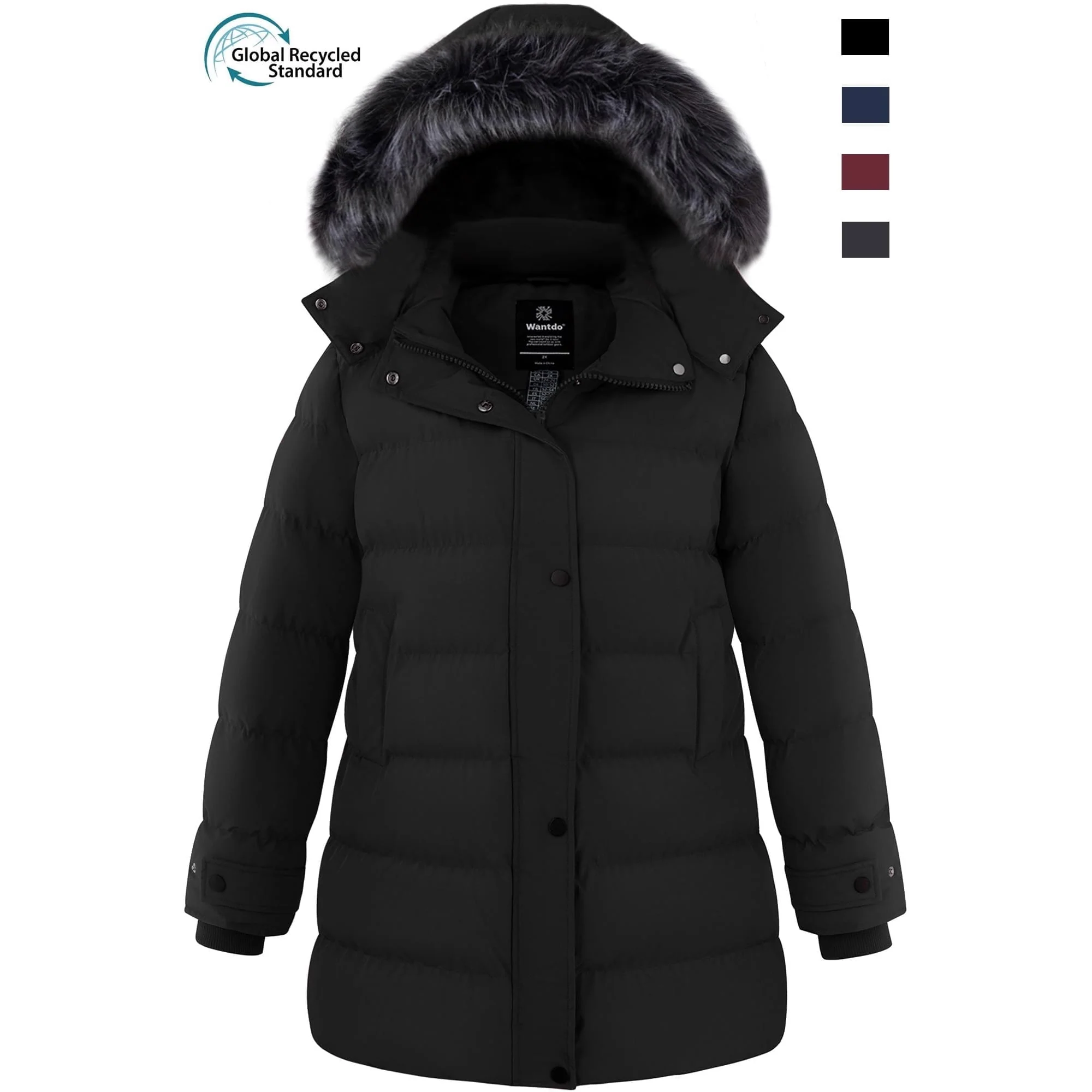 Wantdo Women's Plus Size Recycled Winter Coat Warm Winter Jacket, Black, Size 4X - Waterproof Puffer Jacket
