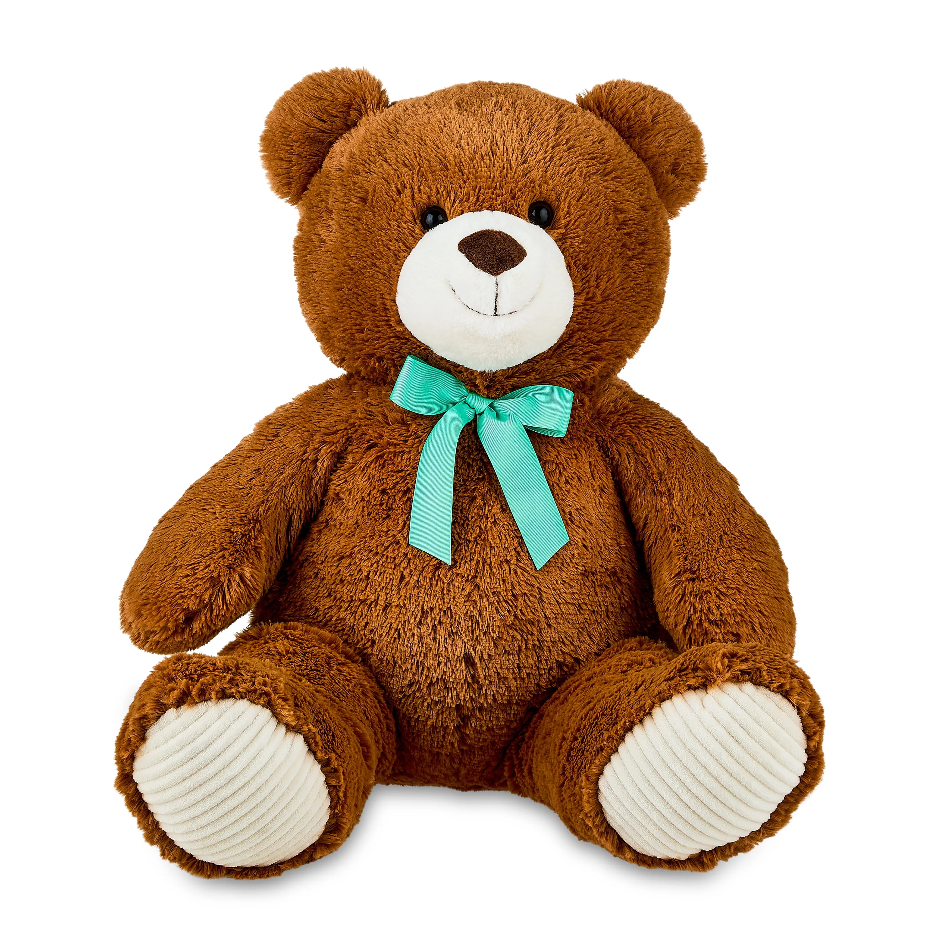 Way To Celebrate Bear Plush Toy, 36-Inch, Tan with Teal Ribbon - Image 4