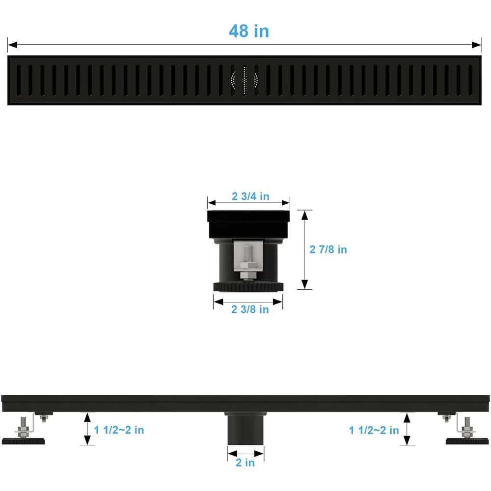 WEBANG 48IN09AMB 48 Inch Shower Linear Black Drain Rectangular Floor Drain, Matte Black - Image 4