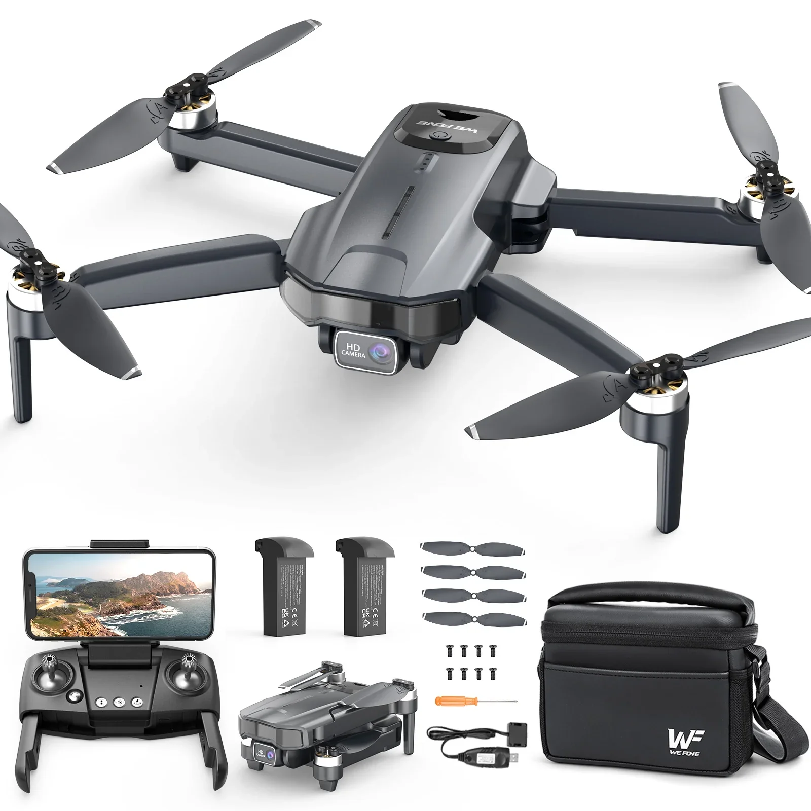 WEFONE WF31 Drones with Camera for Adults 4k, GPS Foldable Quadcopter, 50 Min Flight Time, Black
